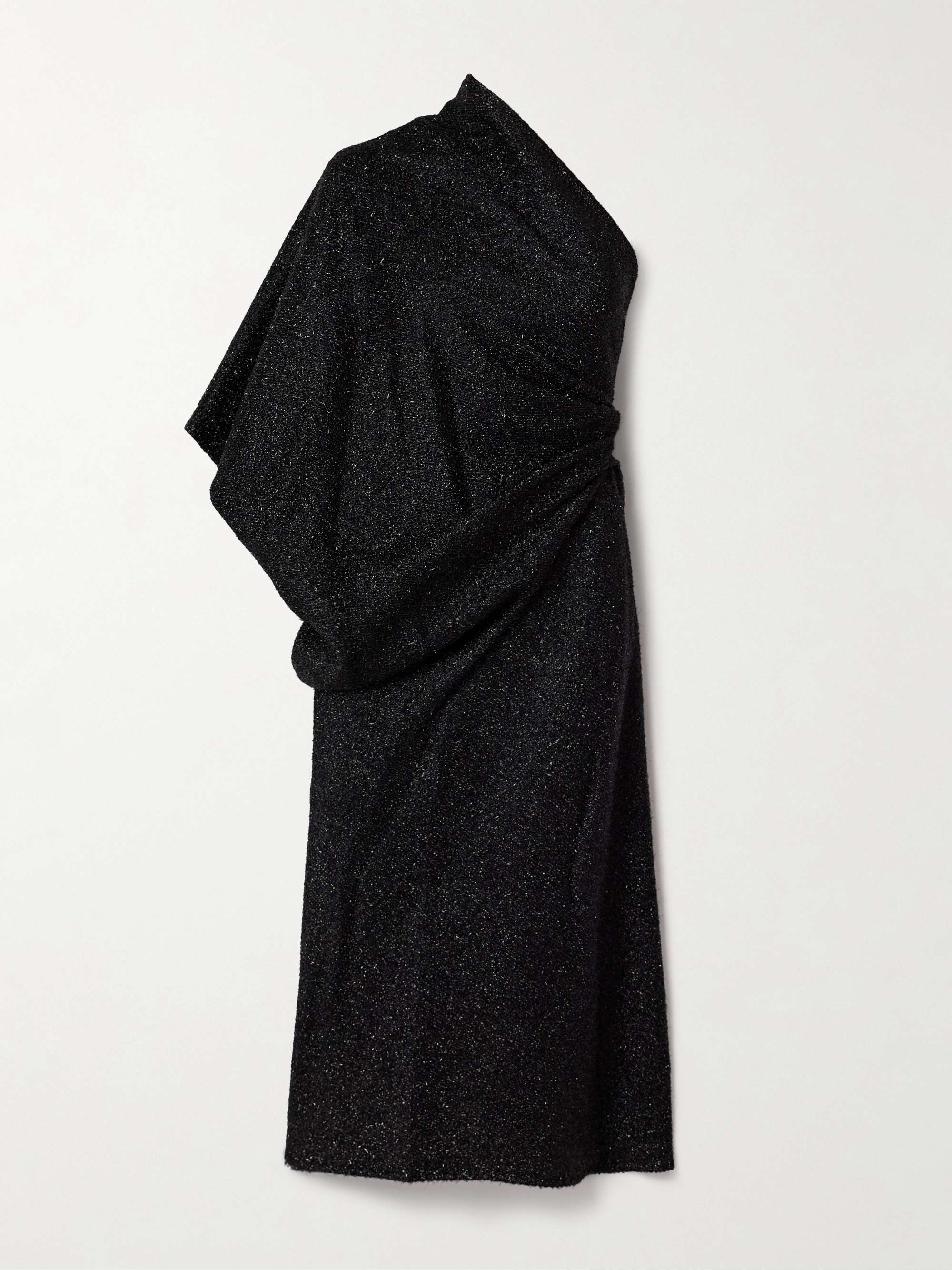 Dorota one-shoulder draped metallic knitted midi dress hero visual