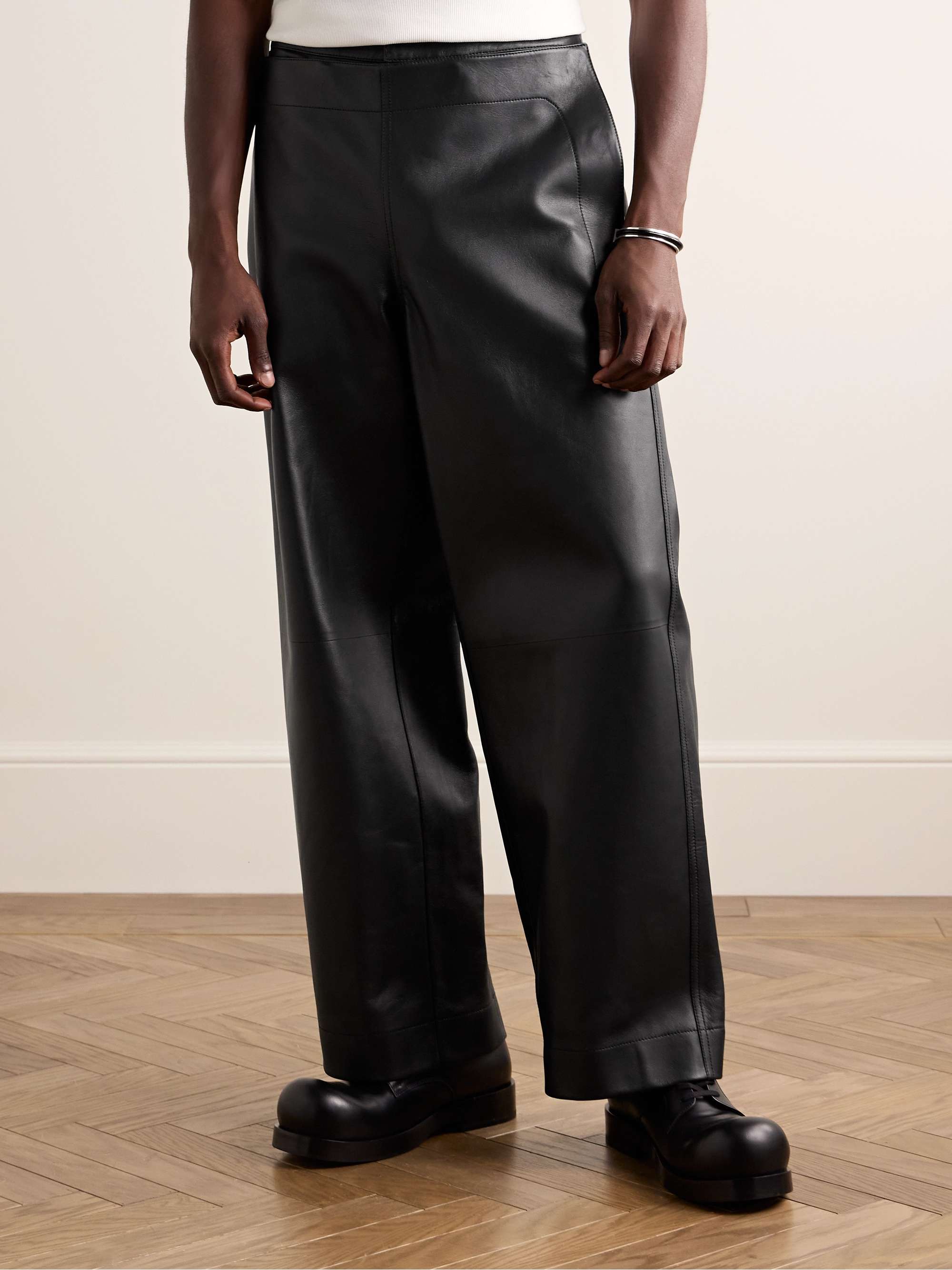 Layered Wide-Leg Leather Trousers view