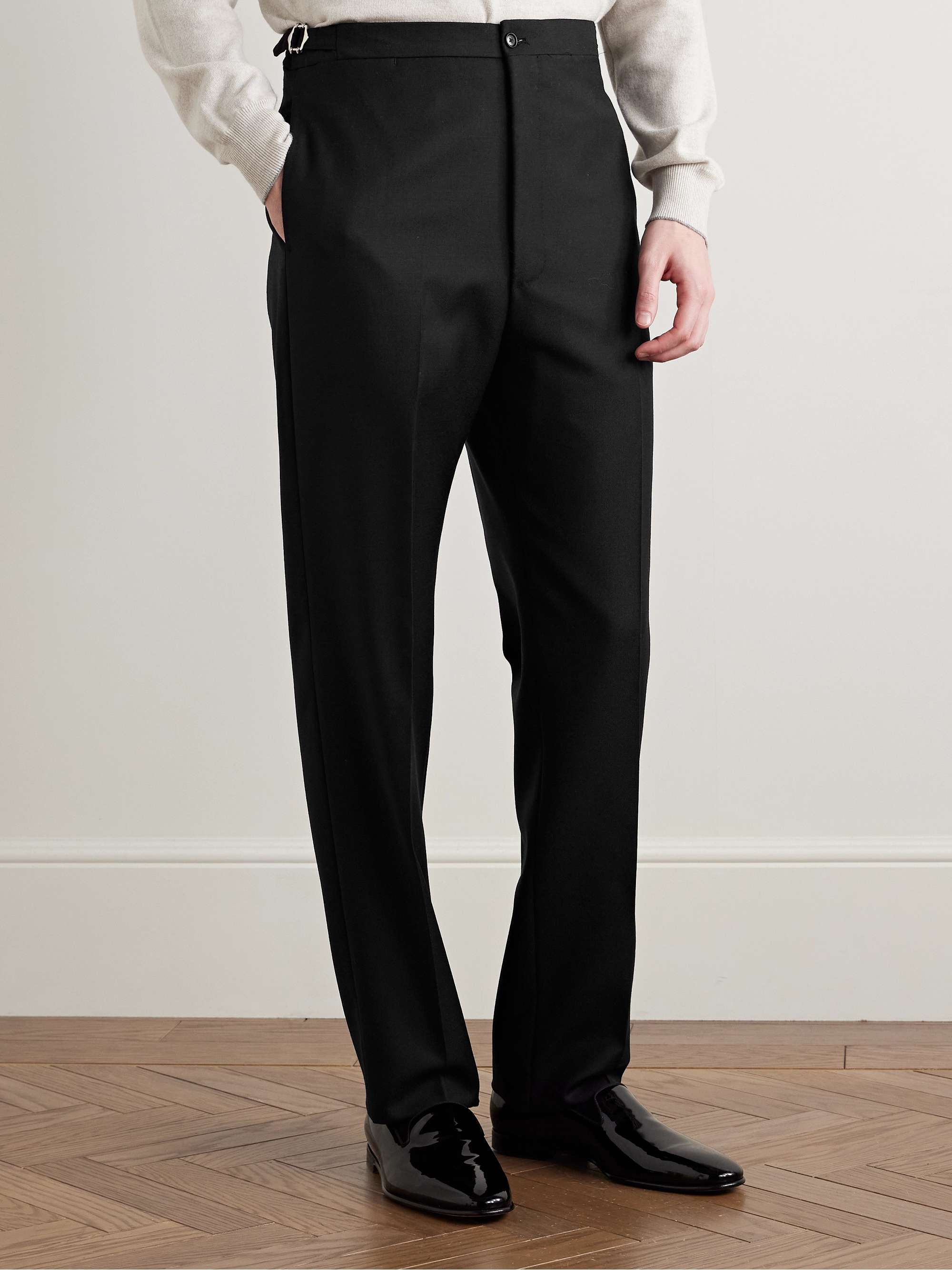 Slim-Fit Straight-Leg Grain de Poudre Wool Tuxedo Trousers view