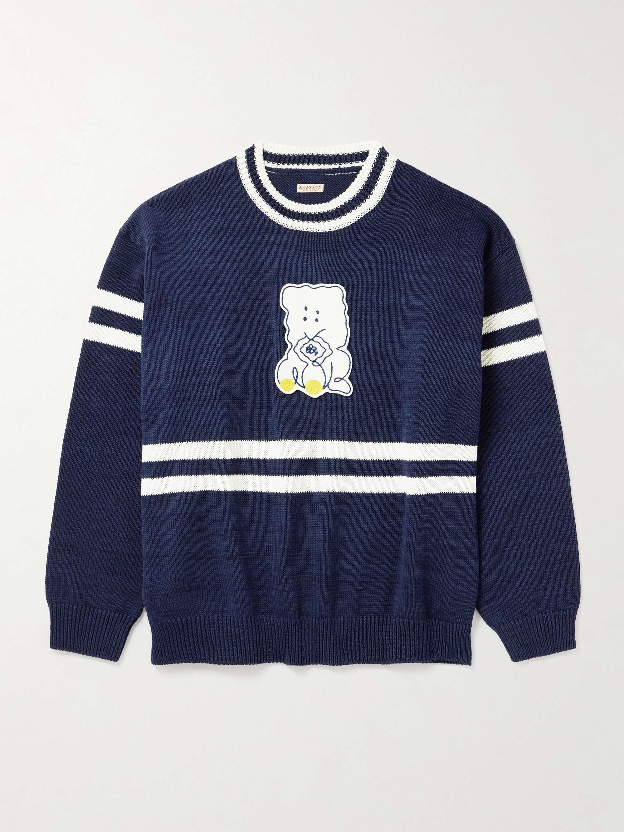 Peckish Rainbowy Ivy Appliquéd Striped Cotton Sweater hero visual