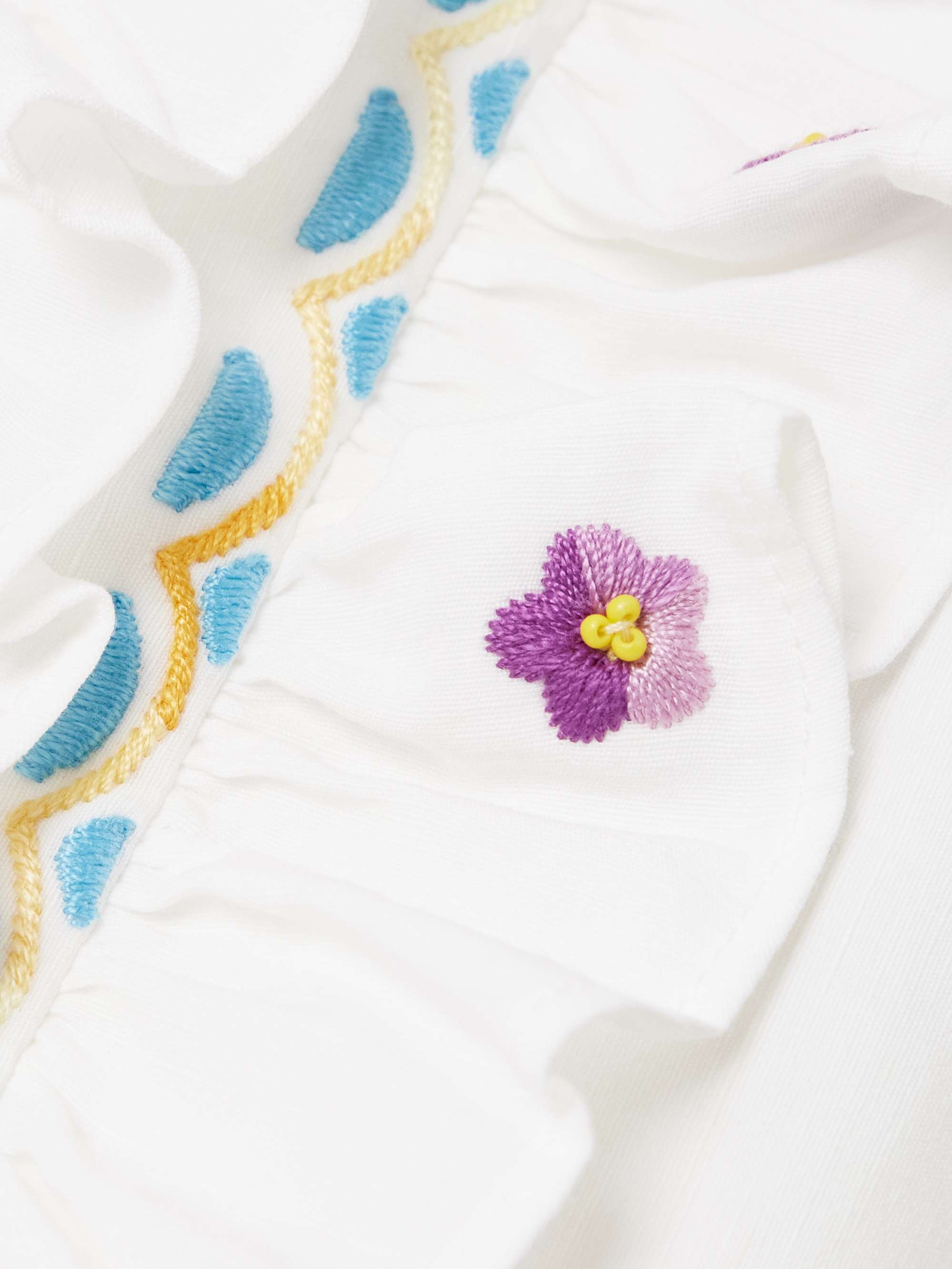 Ruffled embroidered cotton, linen and silk-blend dress view