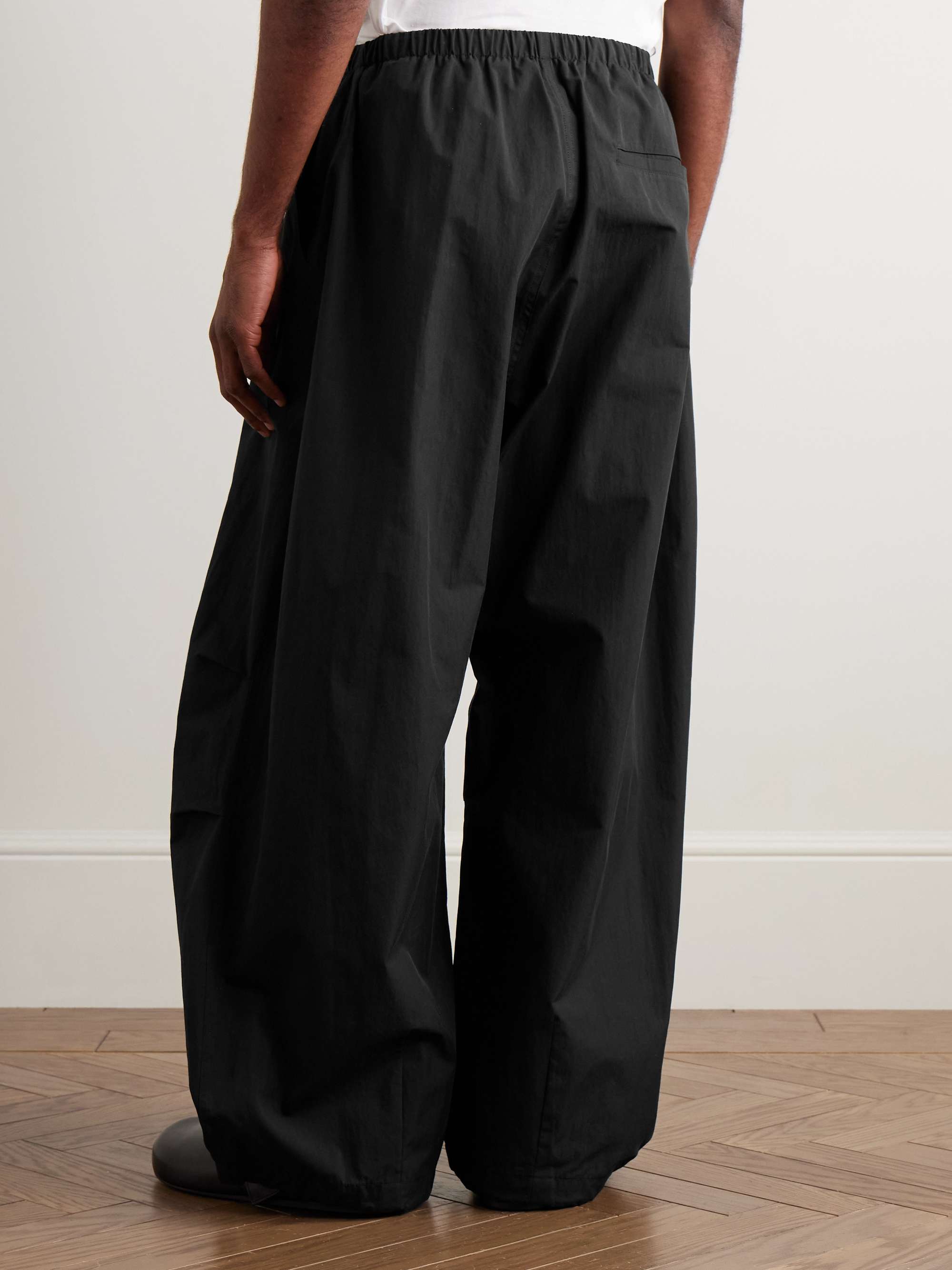 Wide-Leg Cotton-Blend Twill Drawstring Trousers view