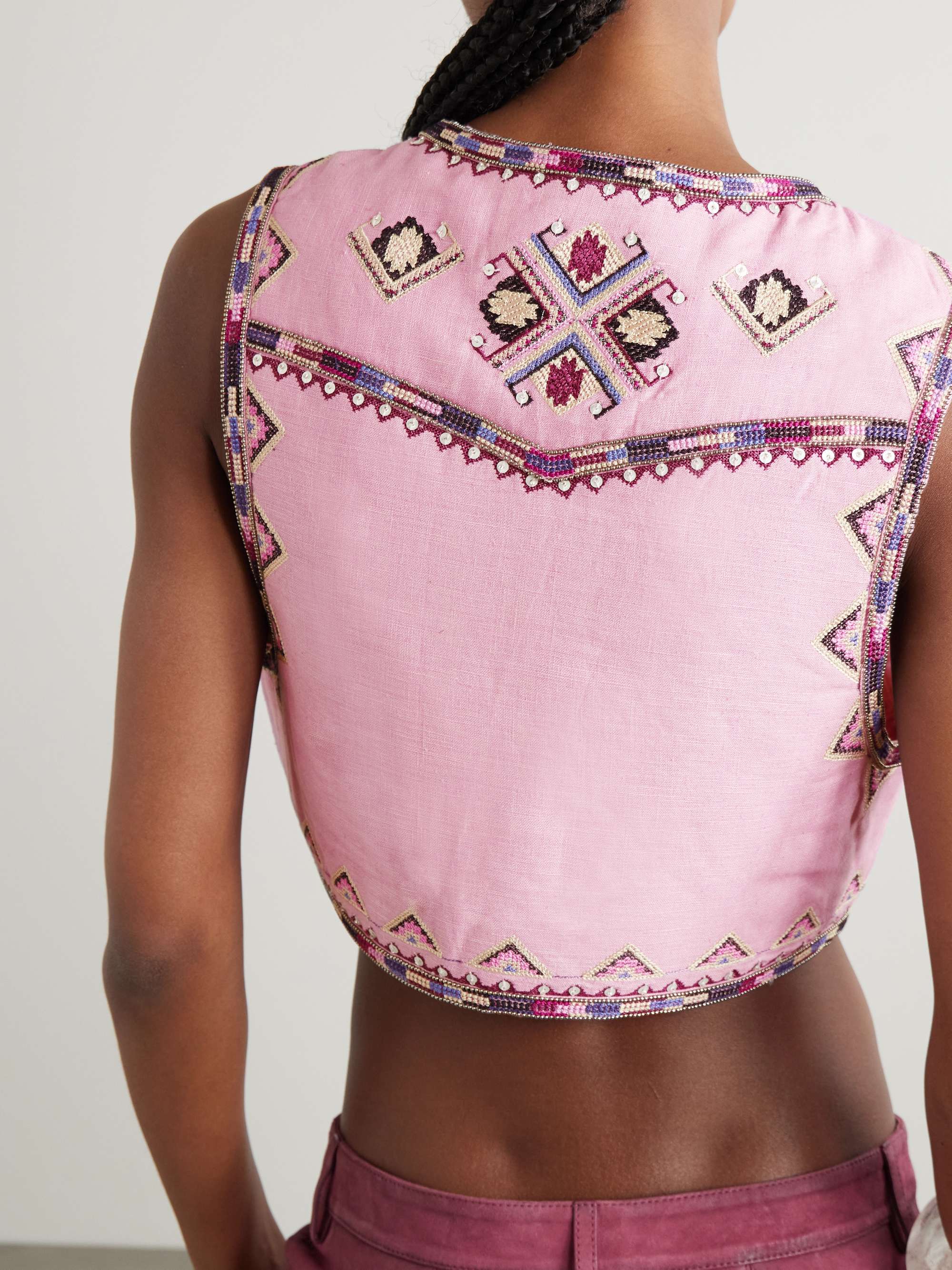 Zaori cropped embellished embroidered silk-gauze vest view