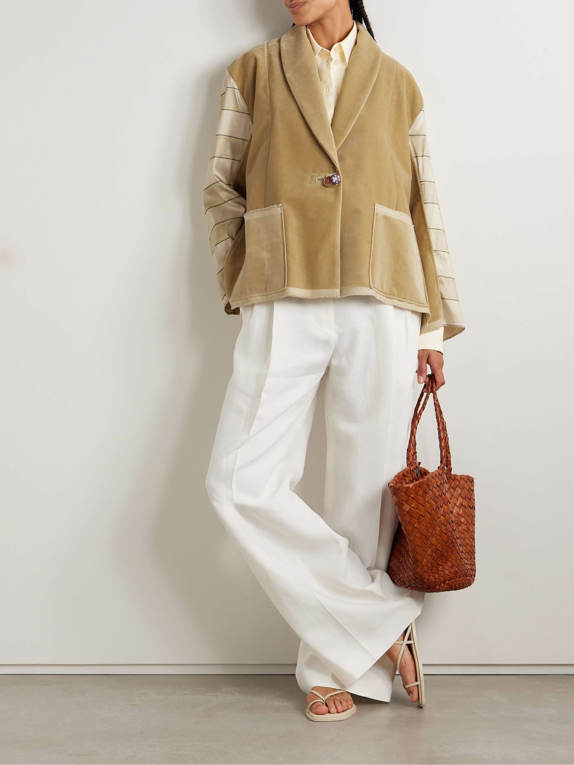 Paneled cotton-velvet and striped silk blazer view