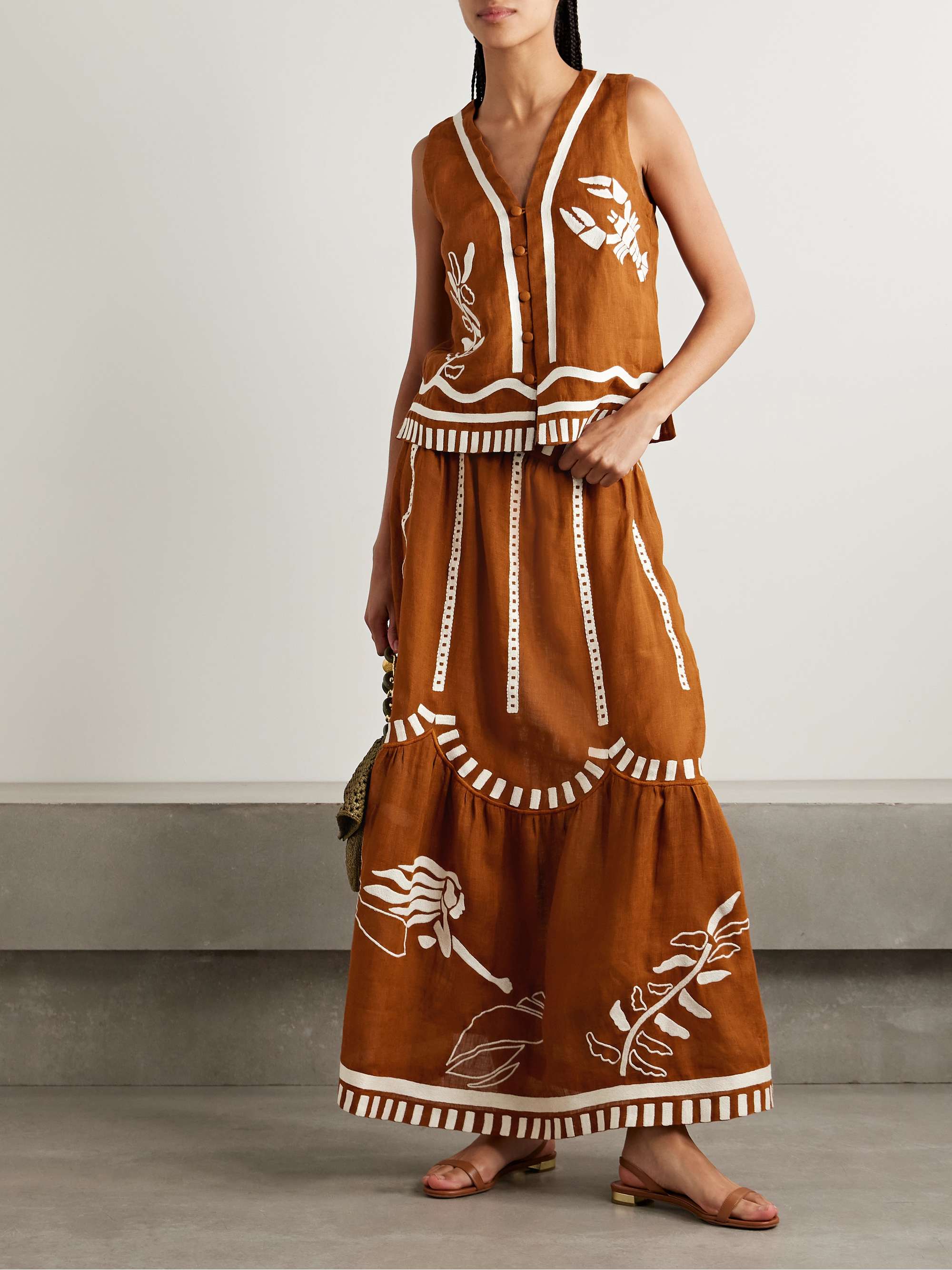 Mermaid Starfish tiered embroidered linen maxi skirt view