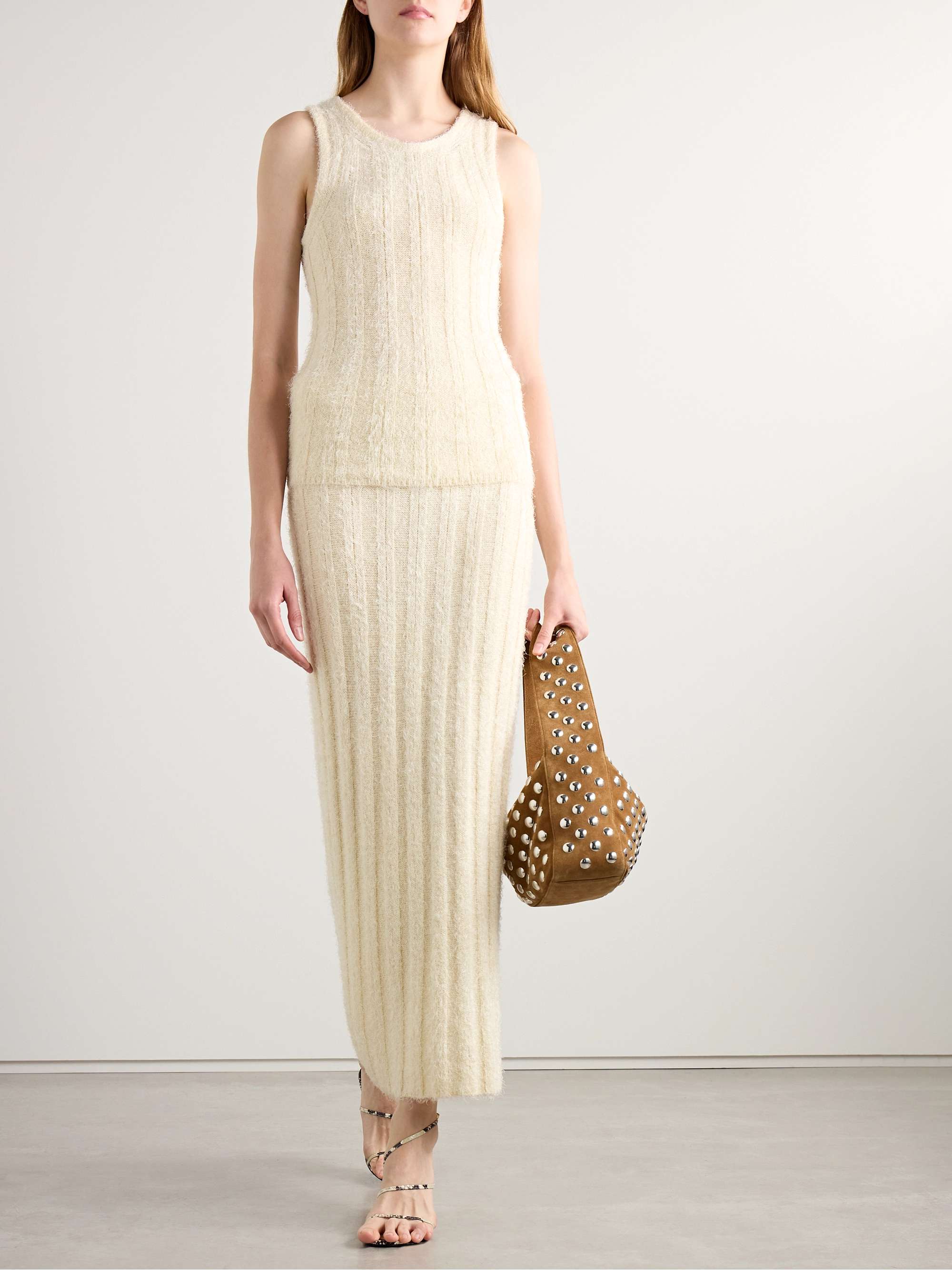 Claire ribbed brushed silk and cashmere-blend midi skirt view
