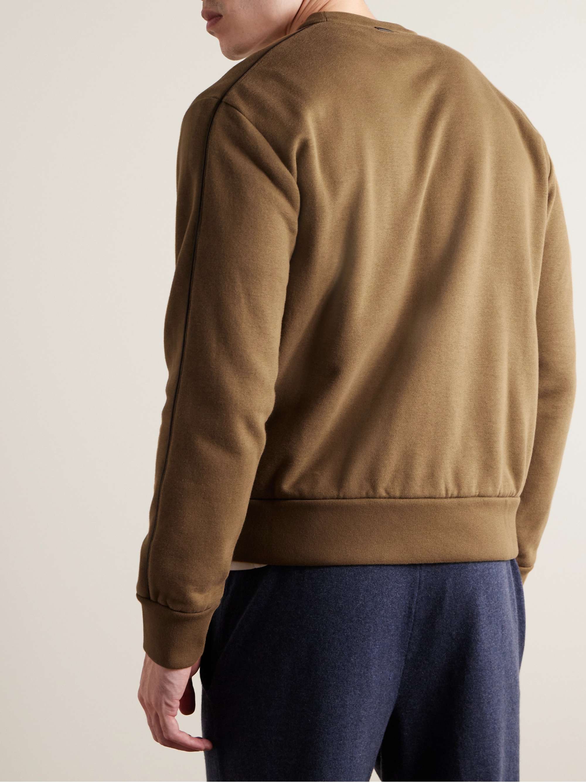 Leather-Trimmed Cotton-Blend Jersey Sweatshirt view