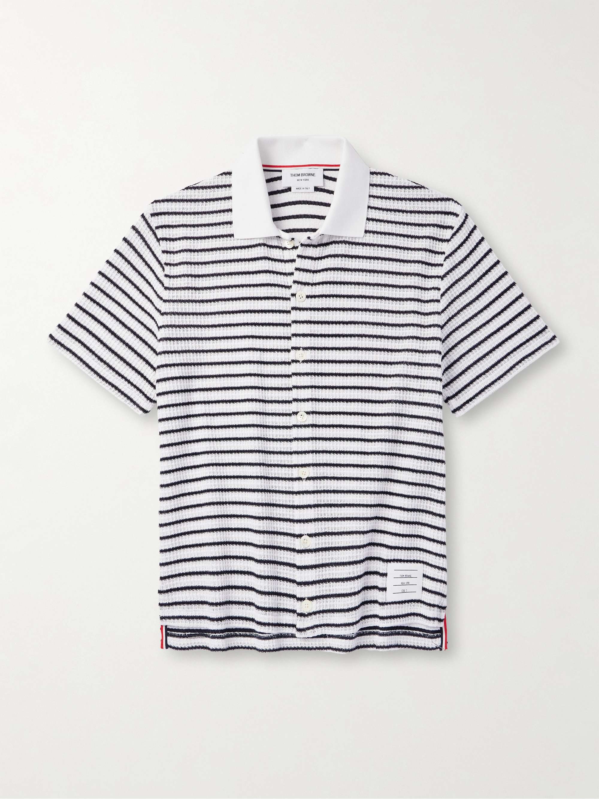 Logo-Appliquéd Striped Waffle-Knit Cotton Shirt hero visual