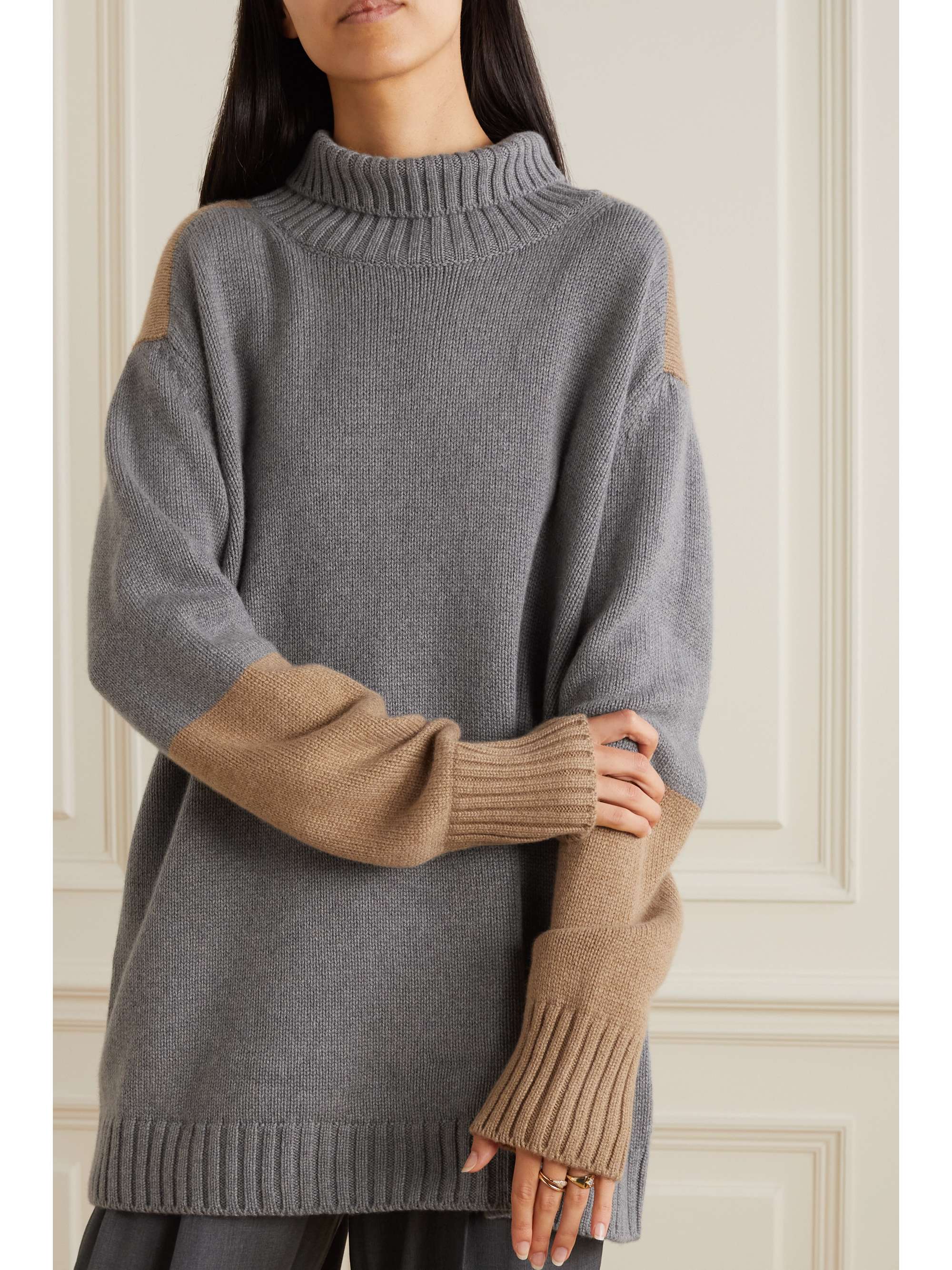 Color-block cashmere turtleneck sweater view