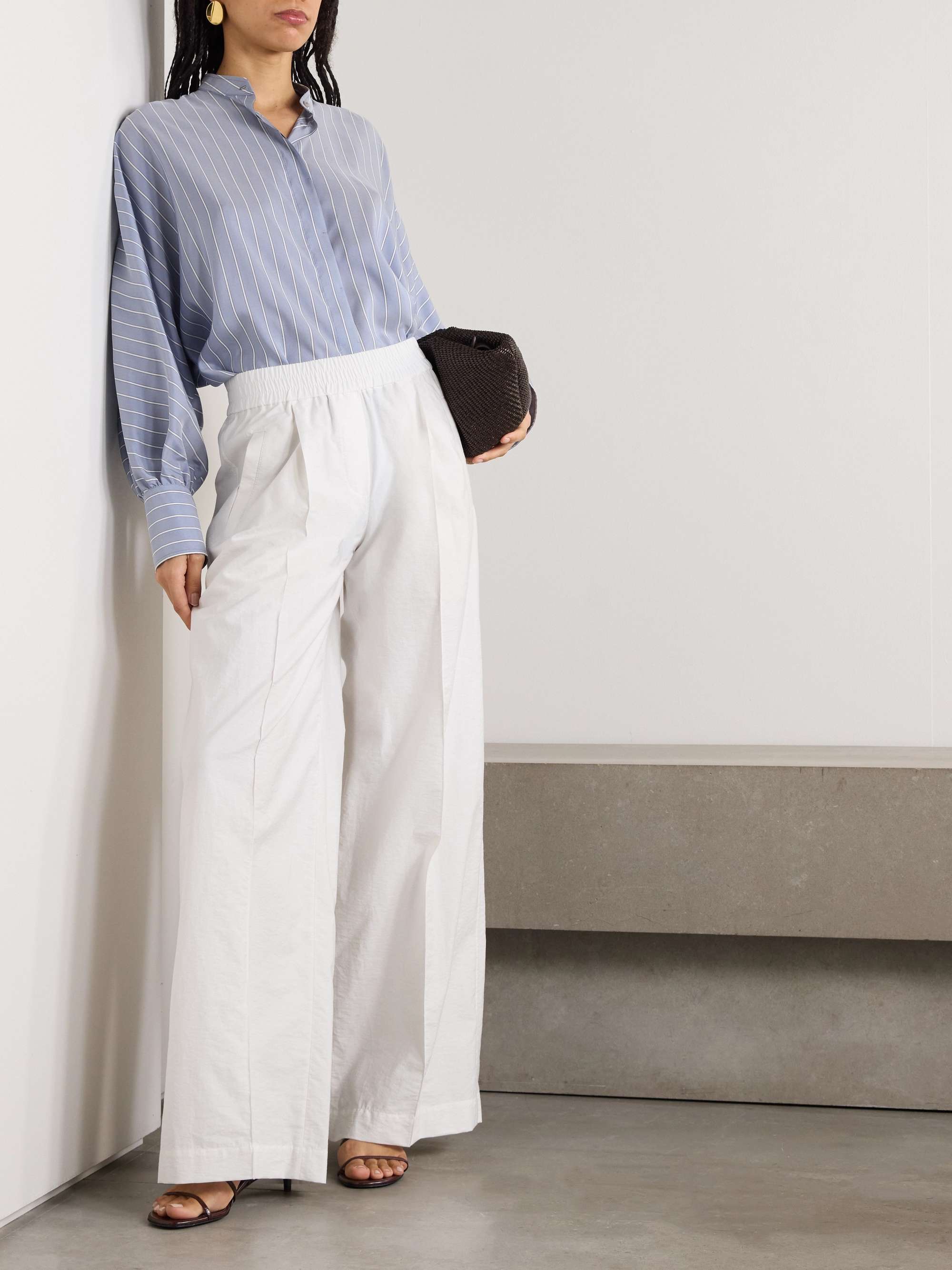 Pleated cotton-blend twill wide-leg pants view