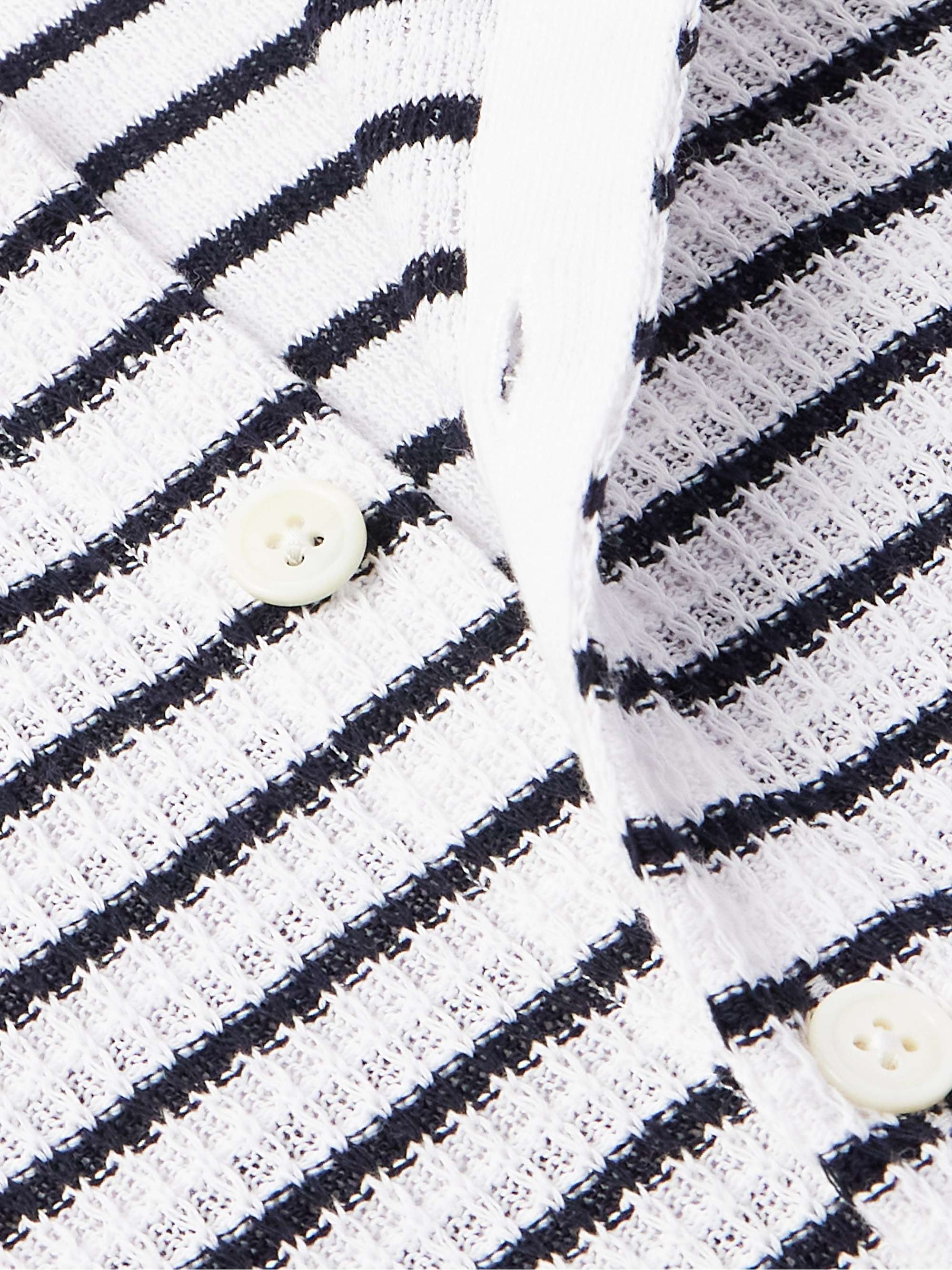 Logo-Appliquéd Striped Waffle-Knit Cotton Shirt view