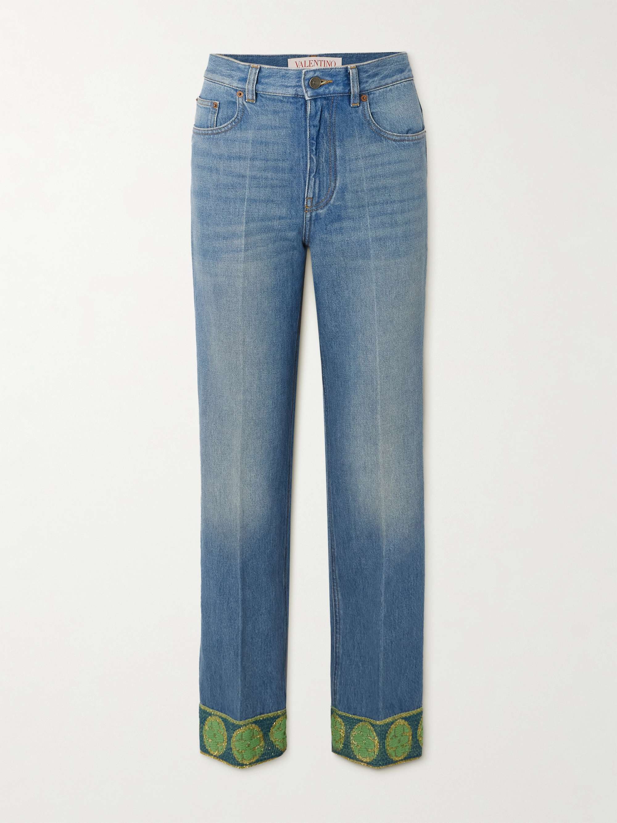 Metallic jacquard-trimmed straight-leg jeans hero visual