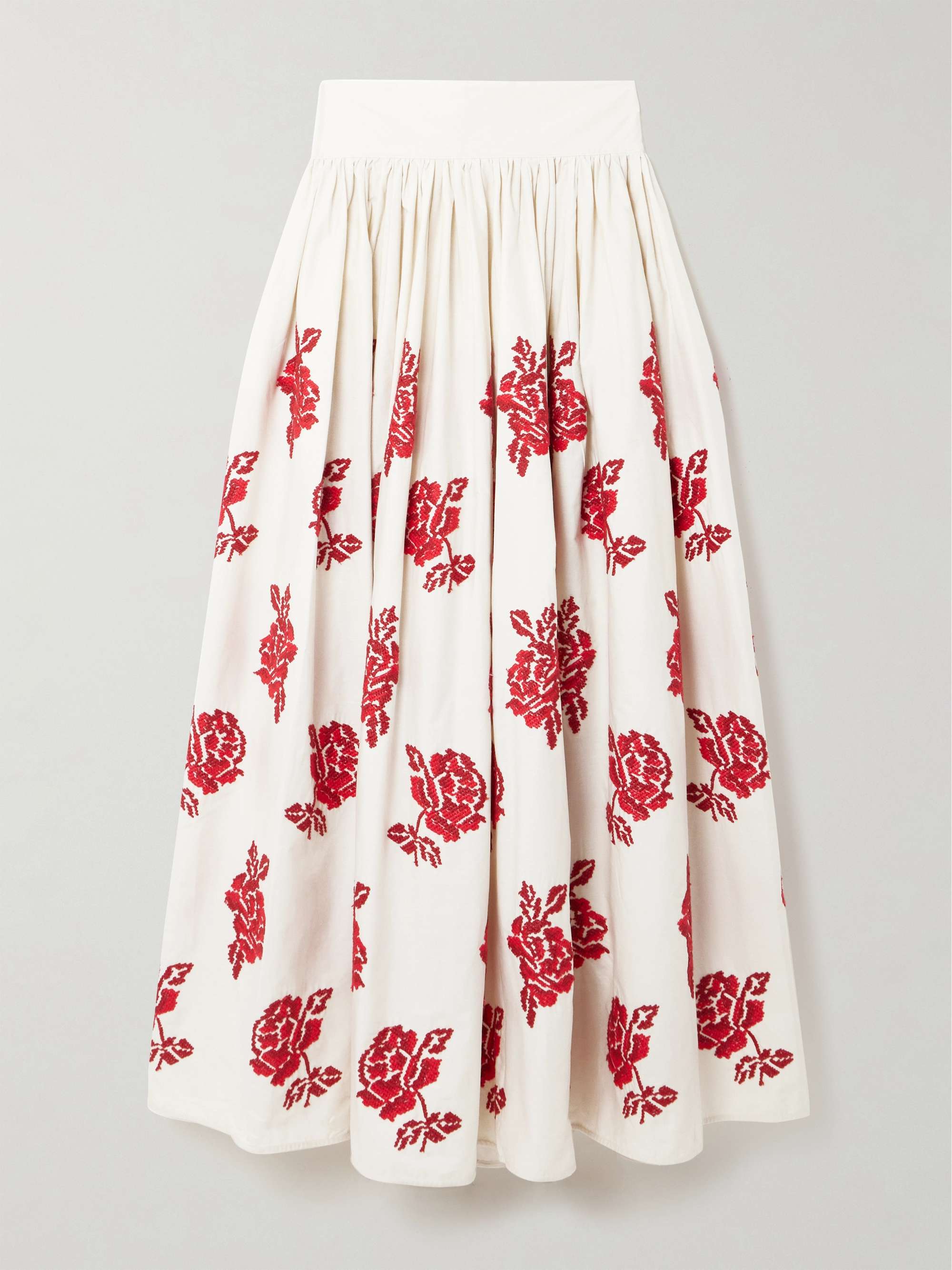 Vanessa pleated embroidered cotton-poplin maxi skirt hero visual