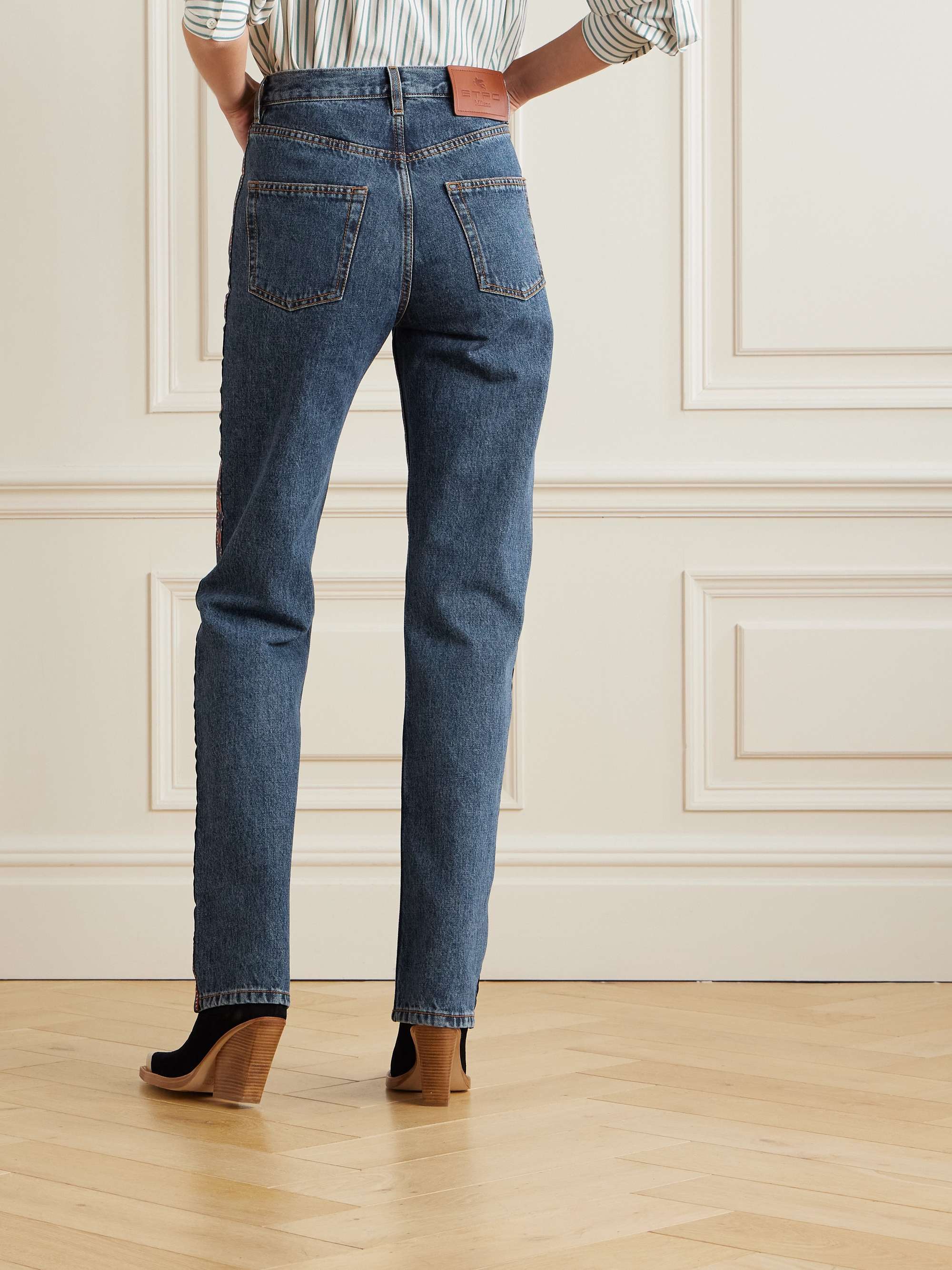 Embroidered high-rise slim-leg jeans view