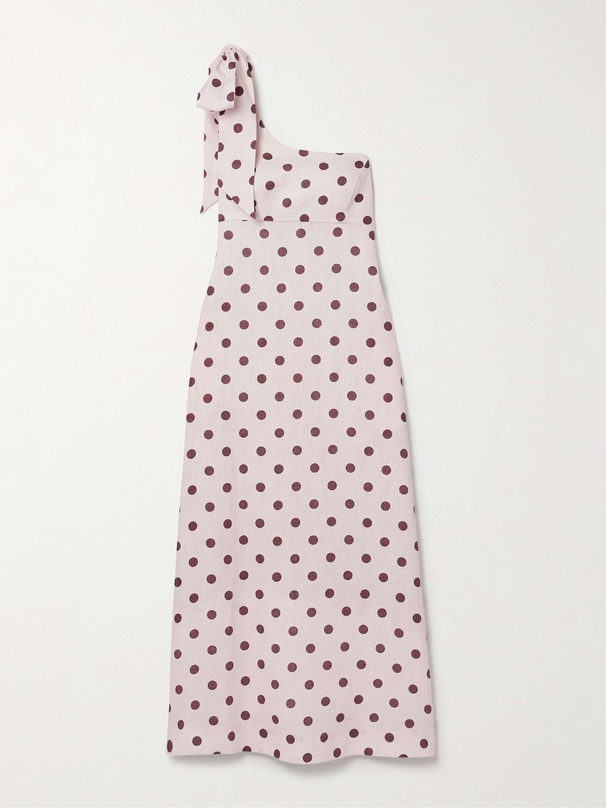 Acacia one-shoulder bow-embellished polka-dot linen midi dress hero visual