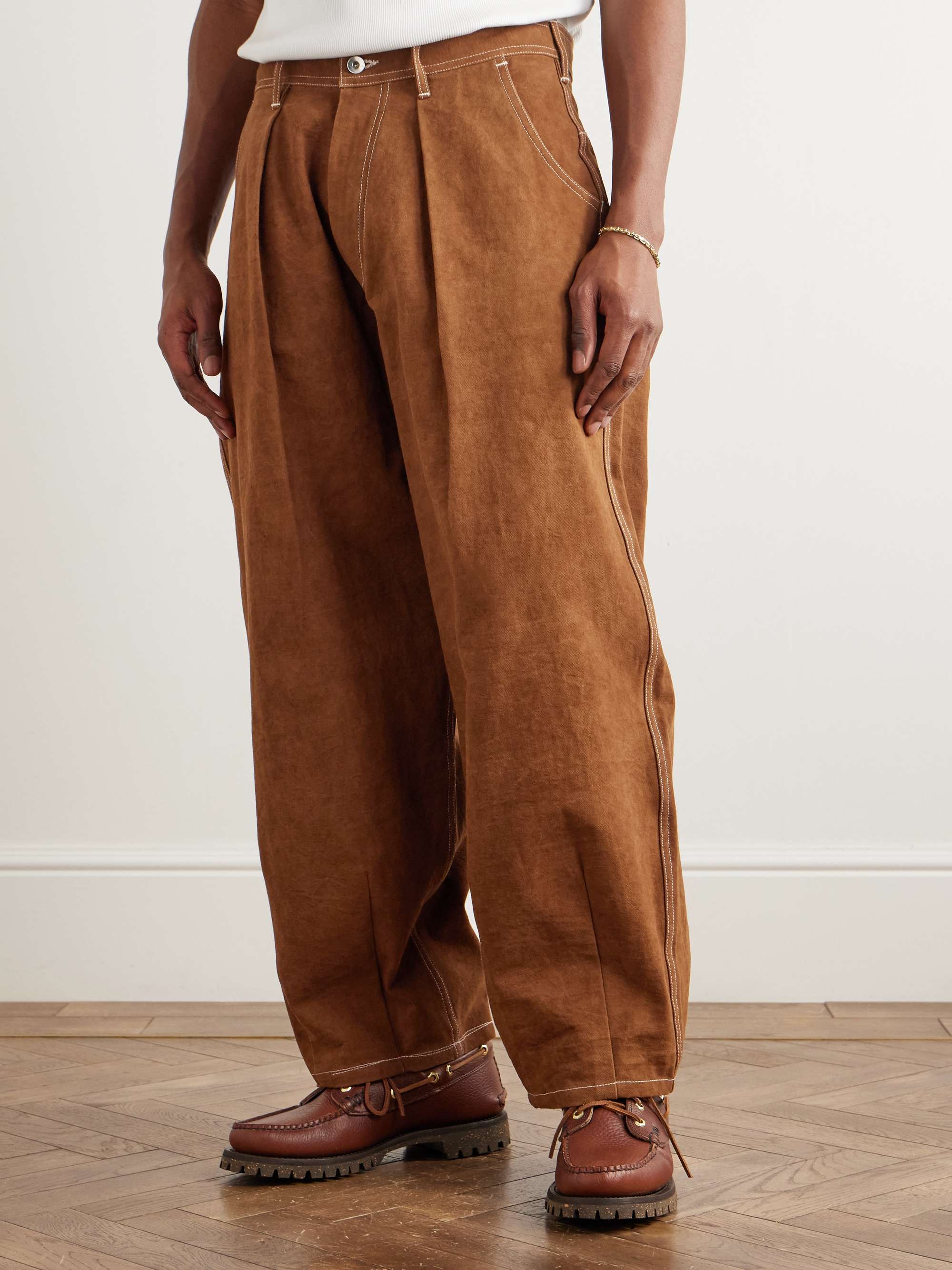 Wonky-Wear Lush Wide-Leg Pleated Organic Cotton-Canvas Trousers view
