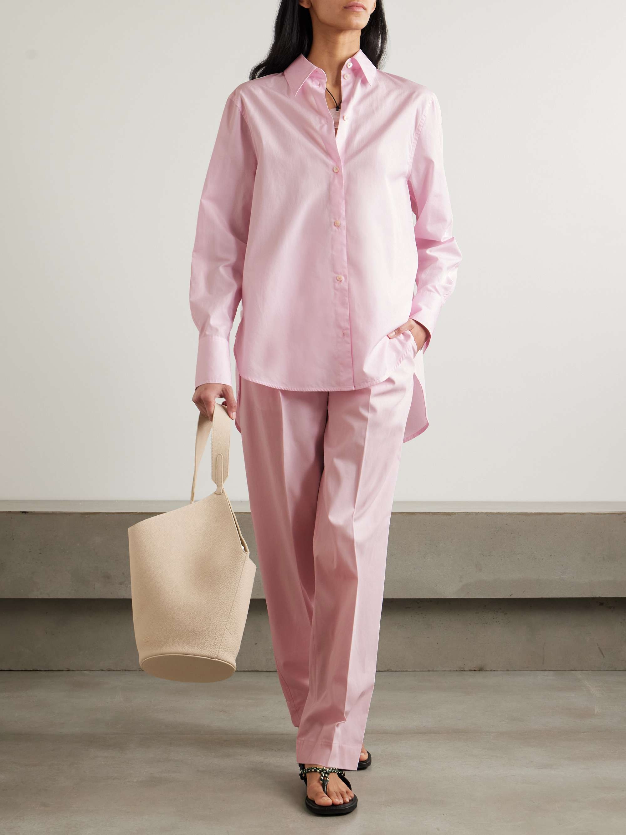 Pleated cotton wide-leg pants view
