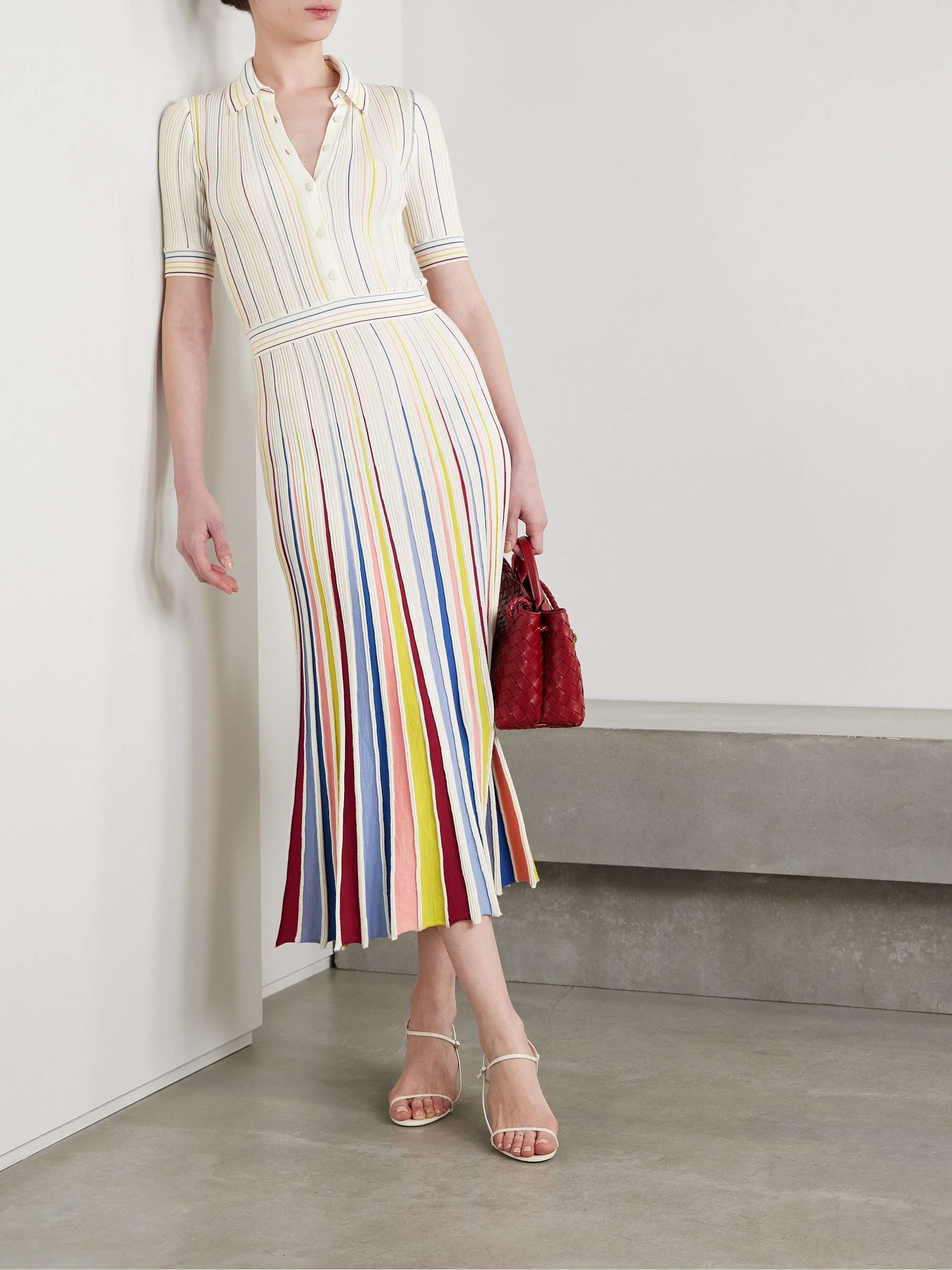 Calypso ribbed striped merino wool midi dress view
