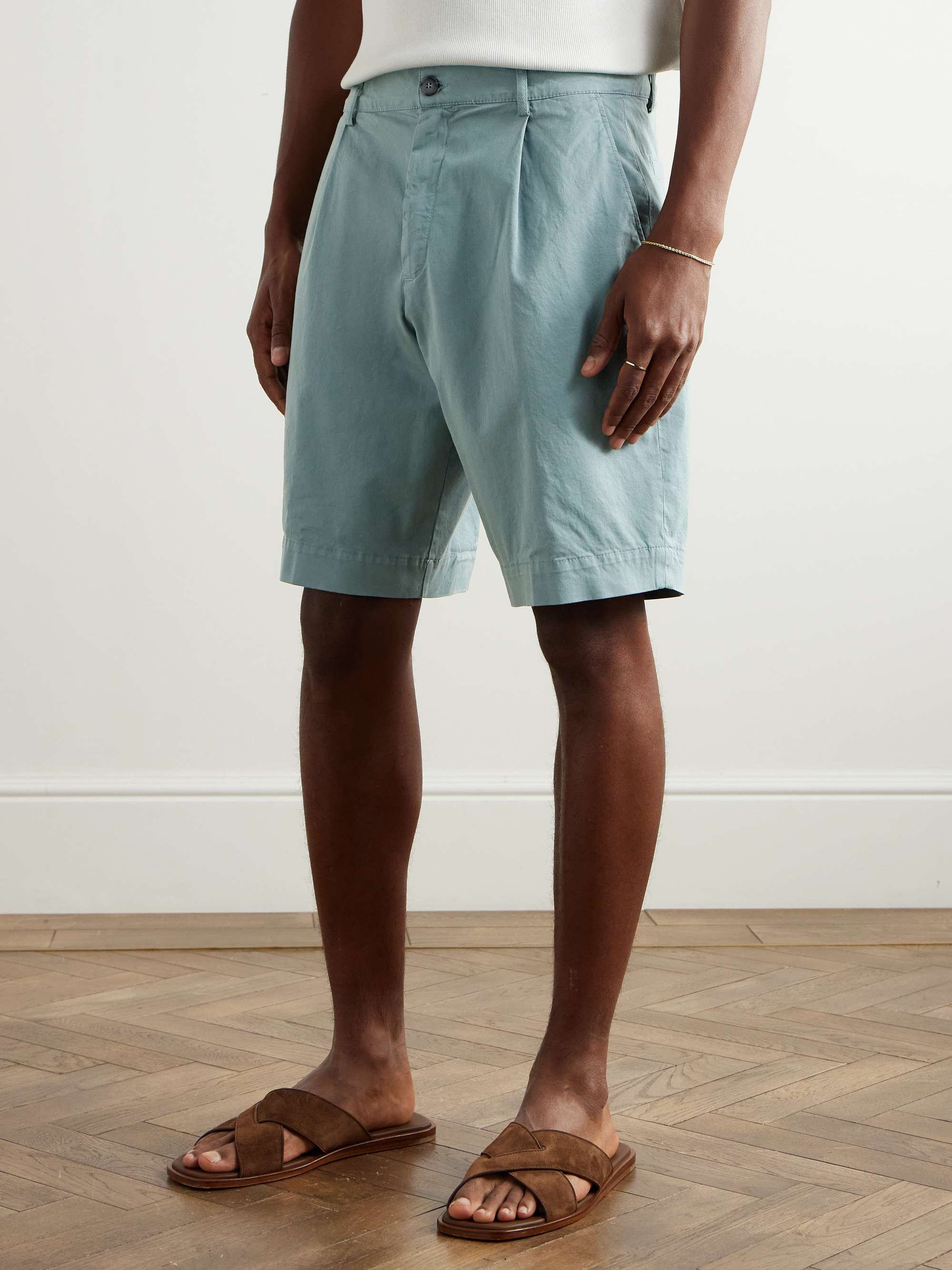 Straight-Leg Pleated Cotton-Blend Twill Shorts view