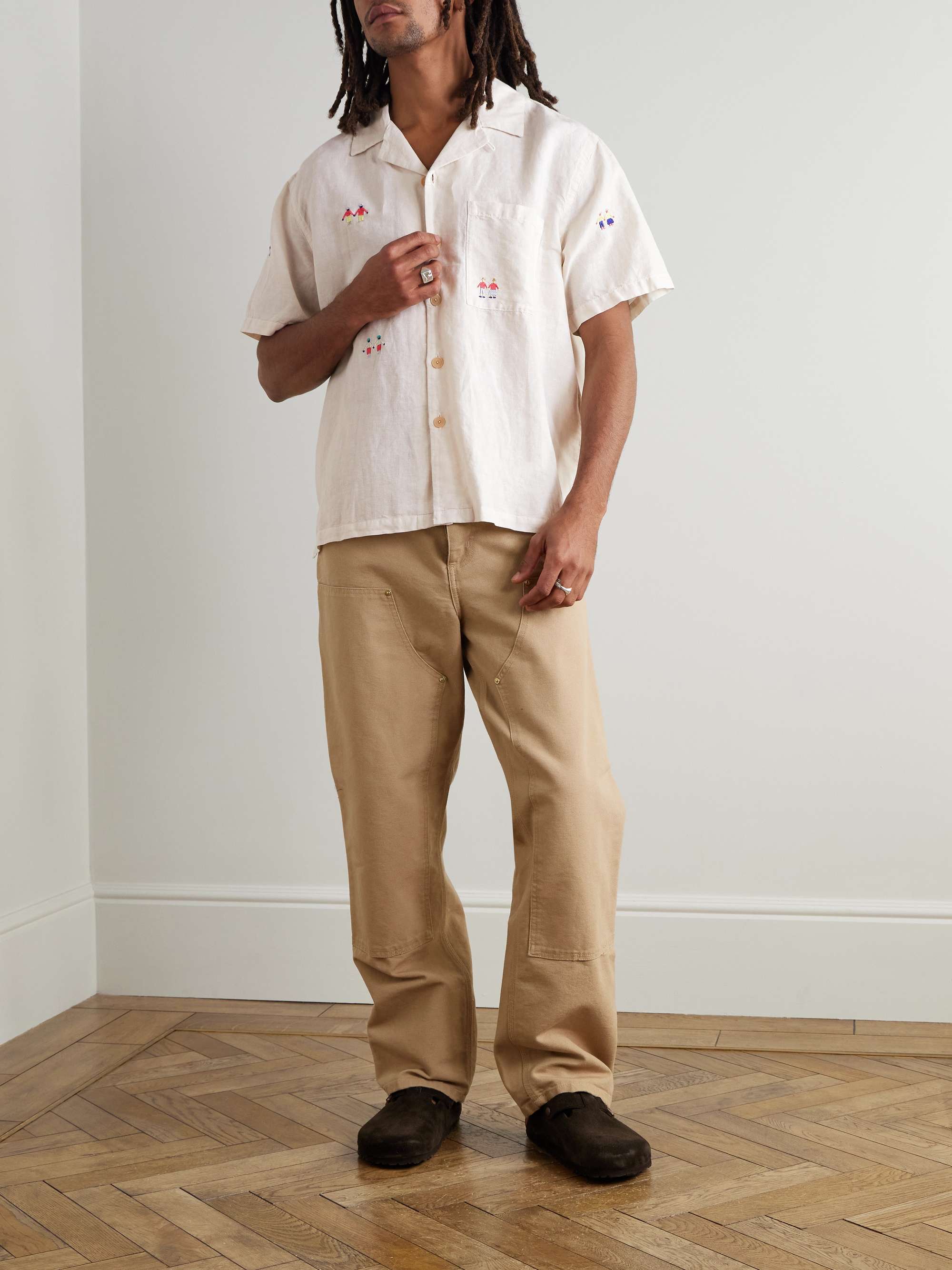 Anniversary Convertible-Collar Embroidered Linen and Cotton-Blend Shirt view