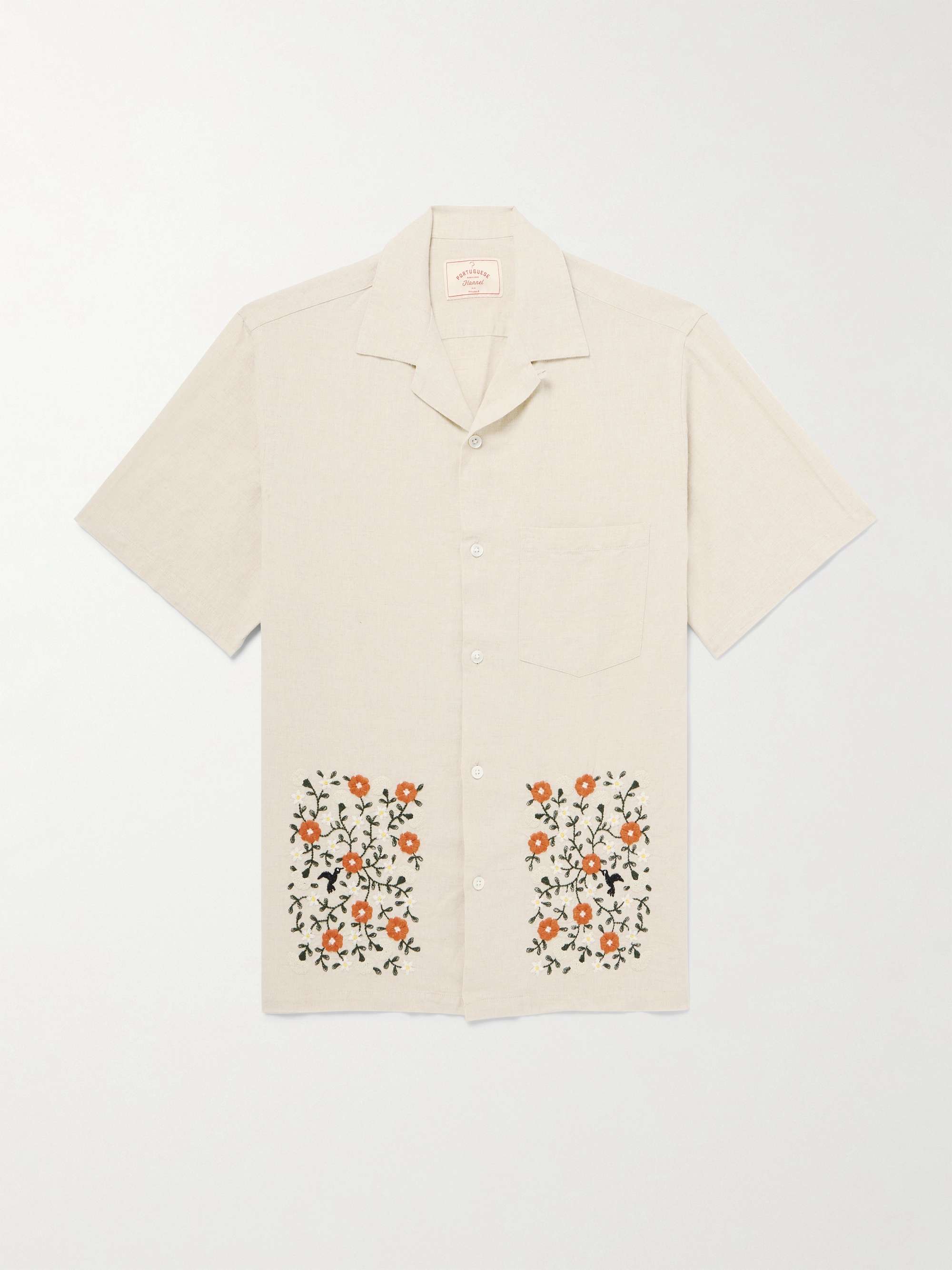 Colibri Convertible-Collar Embroidered Linen and Cotton-Blend Shirt hero visual