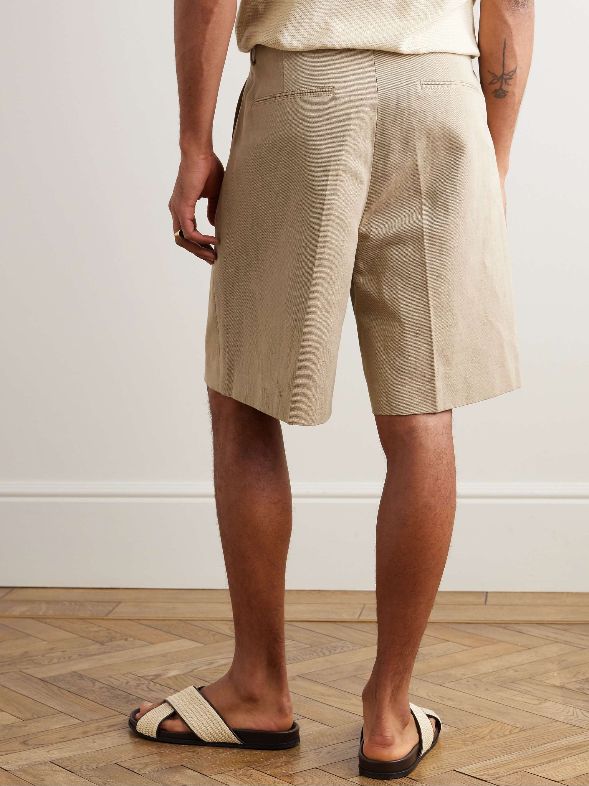 Joetsu Wide-Leg Pleated Cotton and Linen-Blend Twill Shorts view