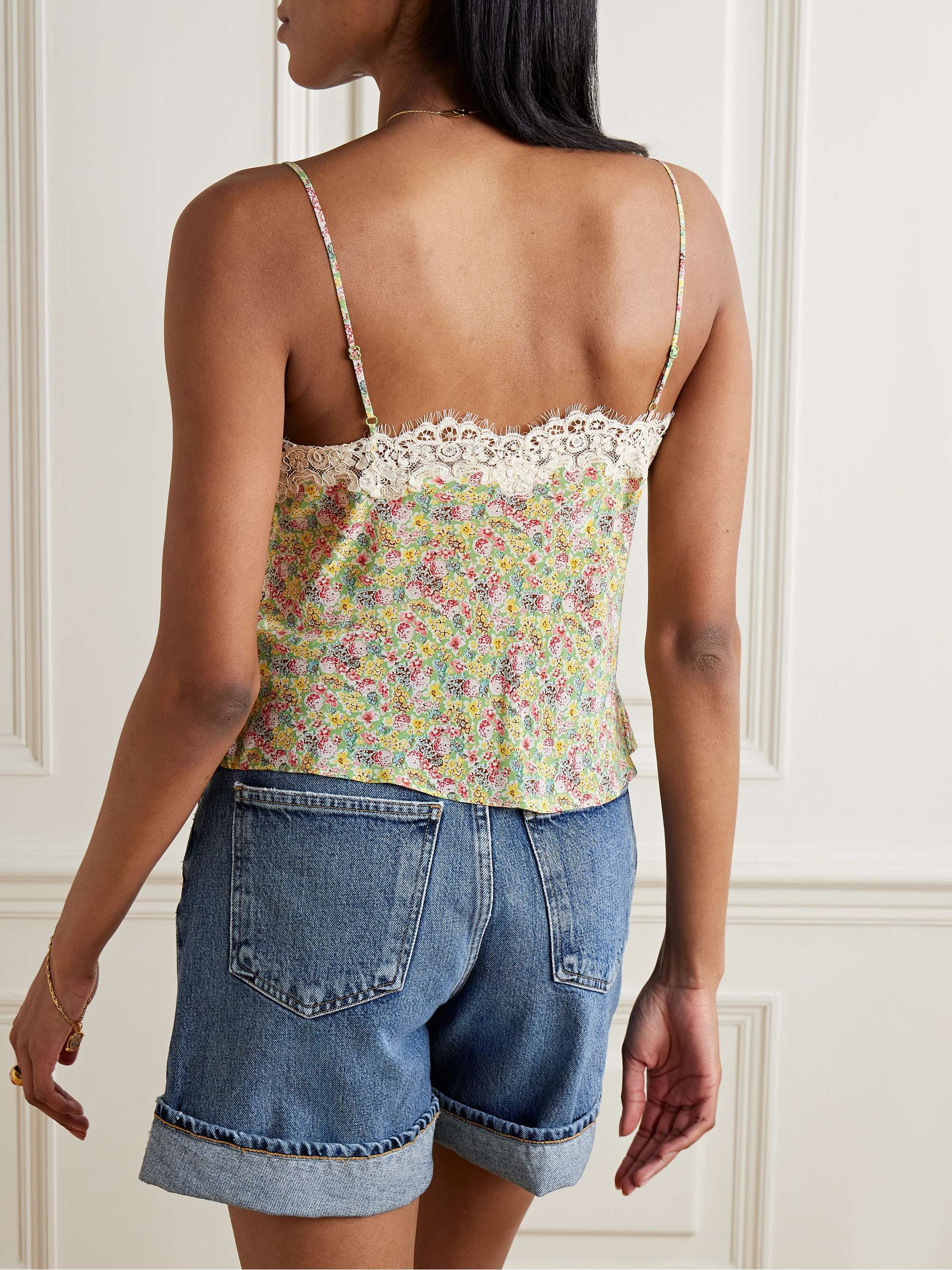 Neria corded lace-trimmed floral-print silk-satin camisole view