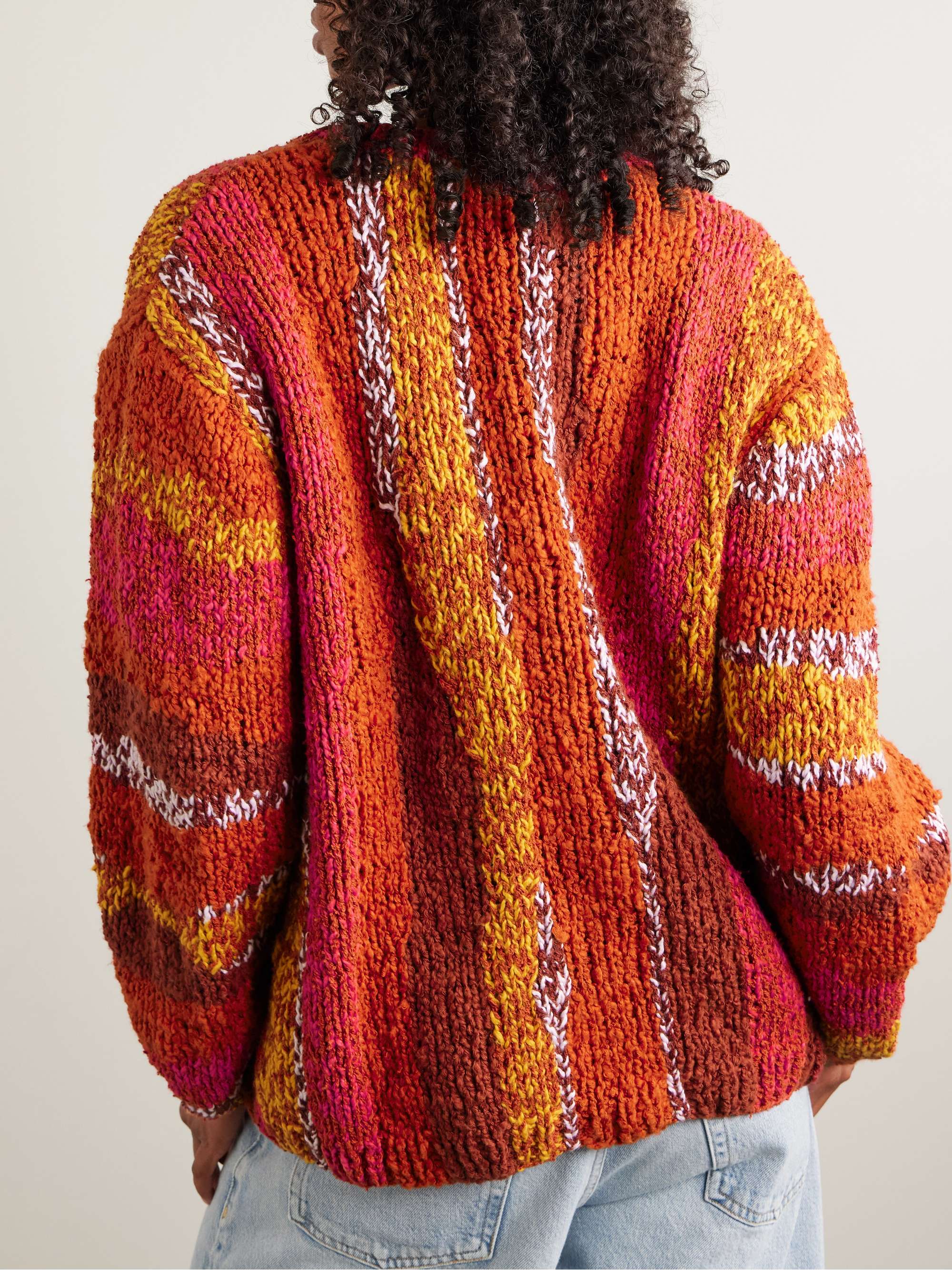 Striped organic cotton-bouclé cardigan view