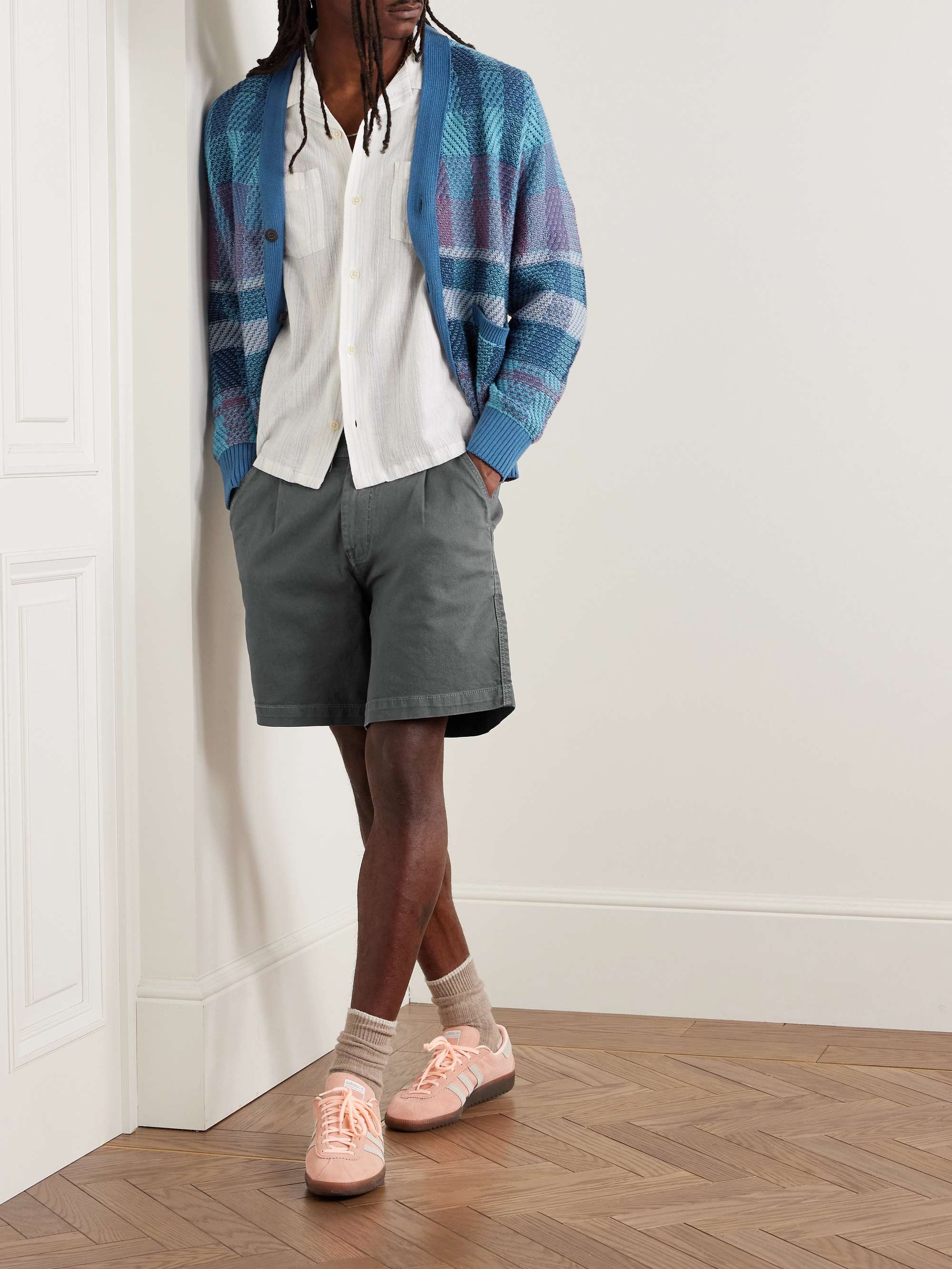 Straight-Leg Pleated Garment-Dyed Cotton-Blend Twill Shorts view