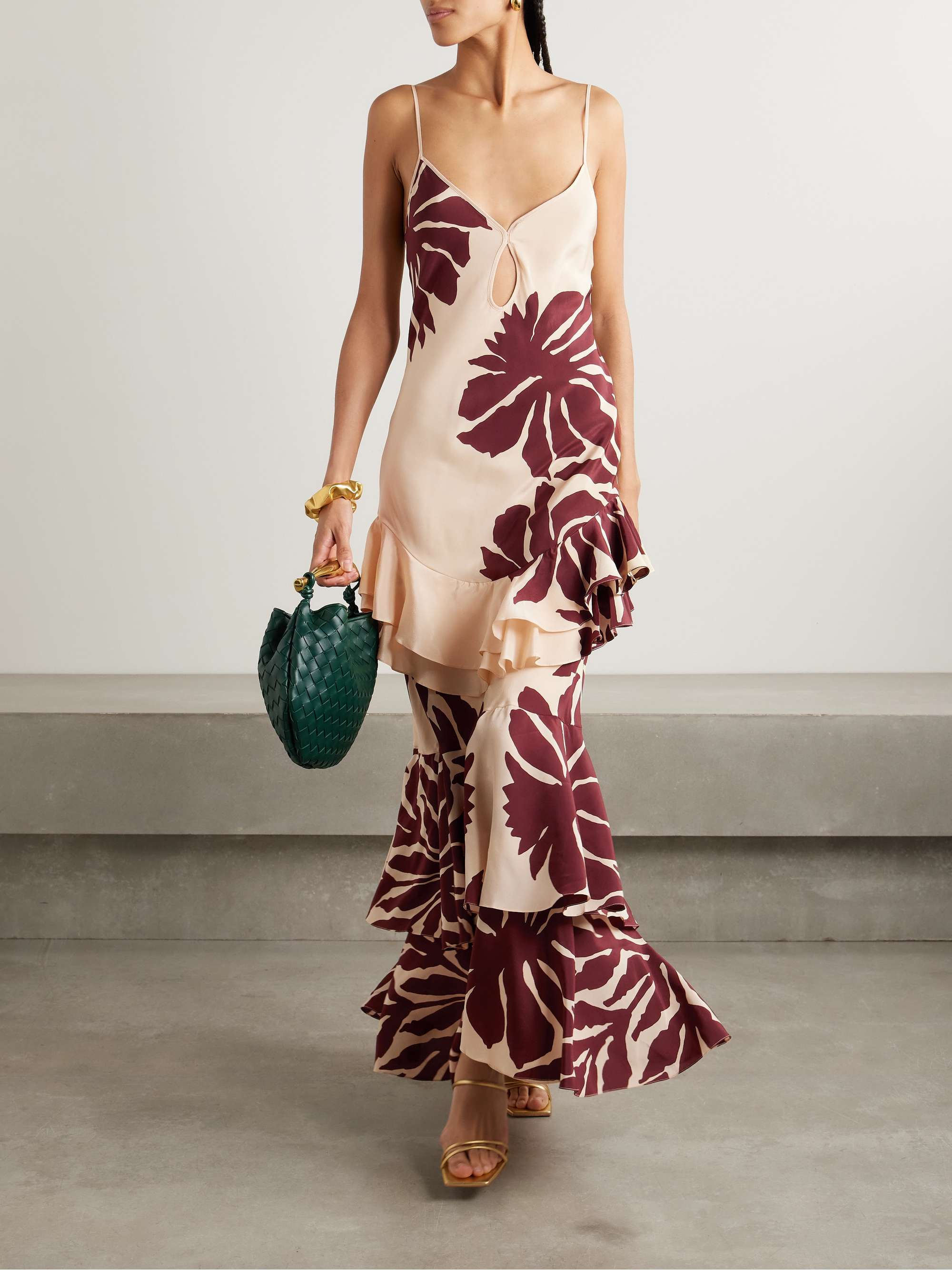 Reinterpretation cutout ruffled printed silk crepe de chine maxi dress view