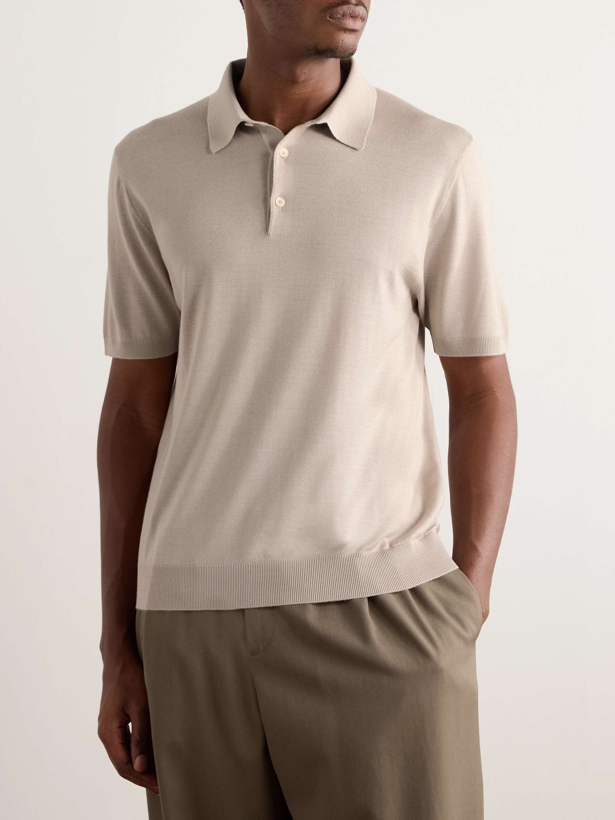 Slim-Fit Wool, Silk and Cashmere-Blend Polo Shirt view