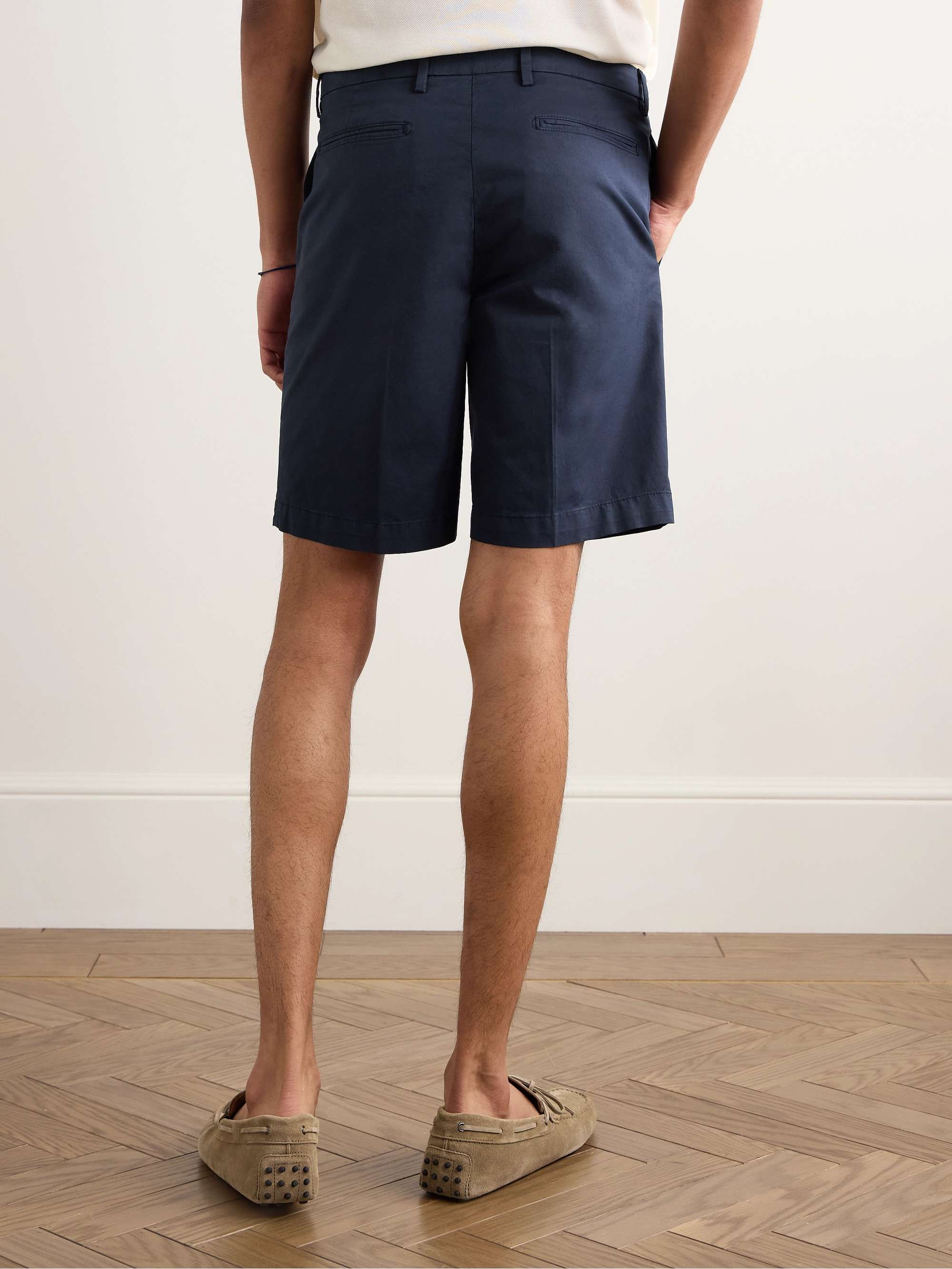 Slim-Fit Straight-Leg Pleated Cotton-Blend Twill Bermuda Shorts view