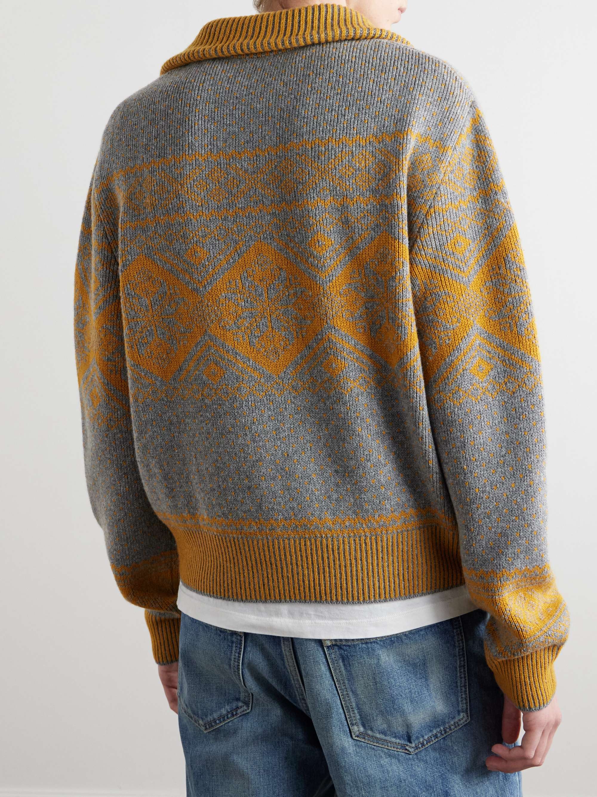 Jacquard-Knit Wool and Cashemere-Blend Zip-Up Sweater view