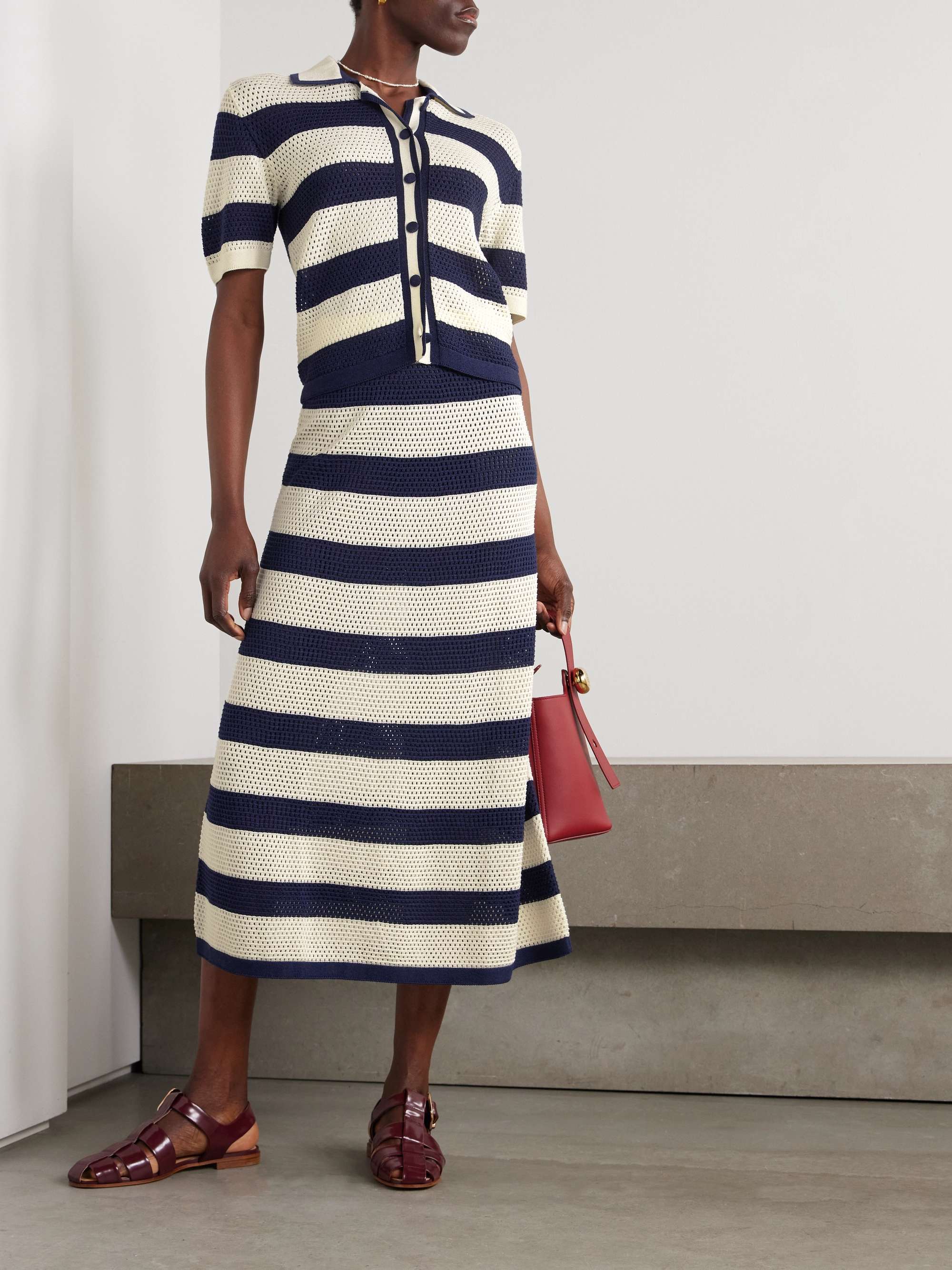 Bayadere Mouette striped open-knit cotton-blend polo shirt view