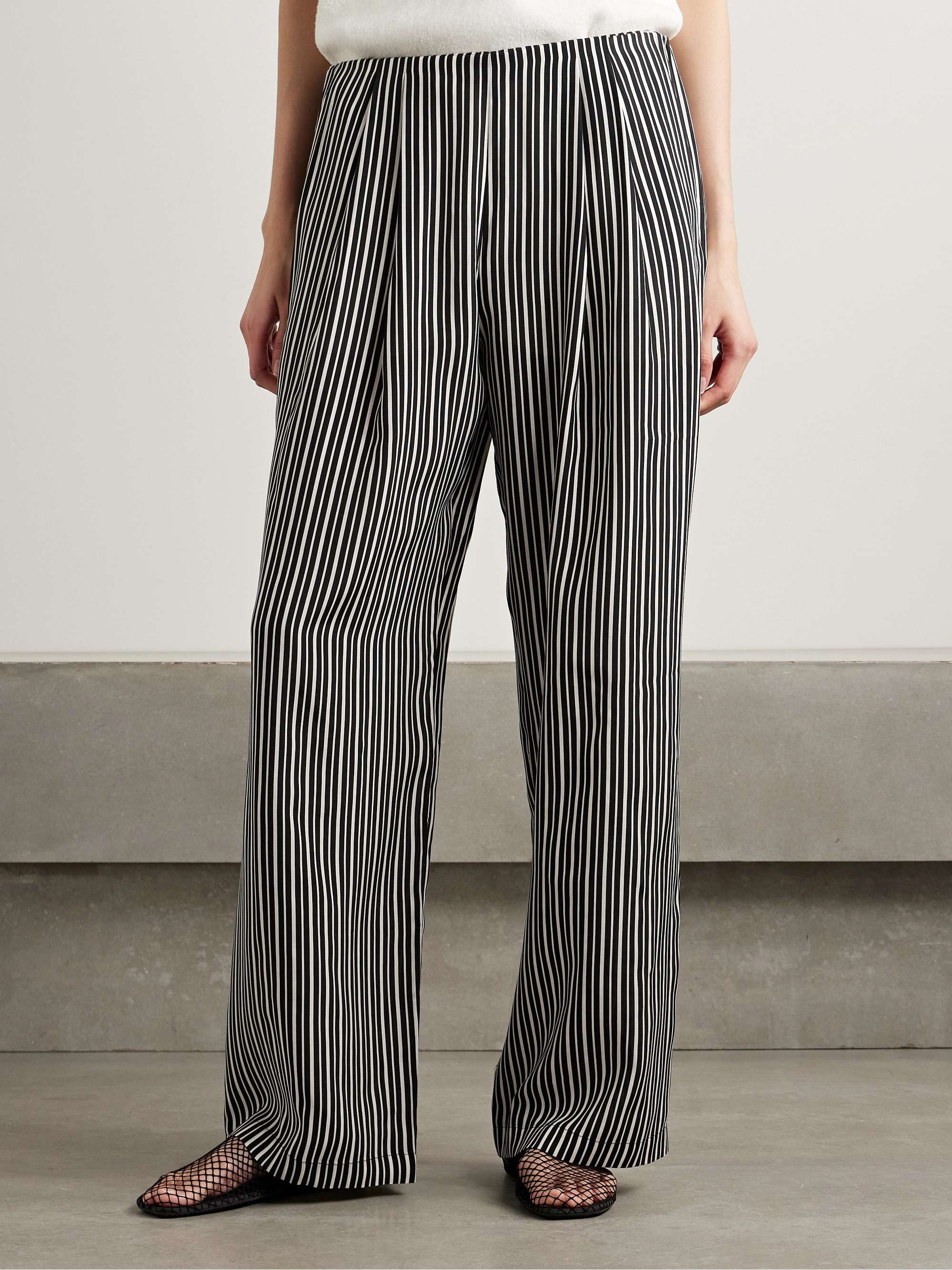 Pleated striped recycled-crepe de chine straight-leg pants view