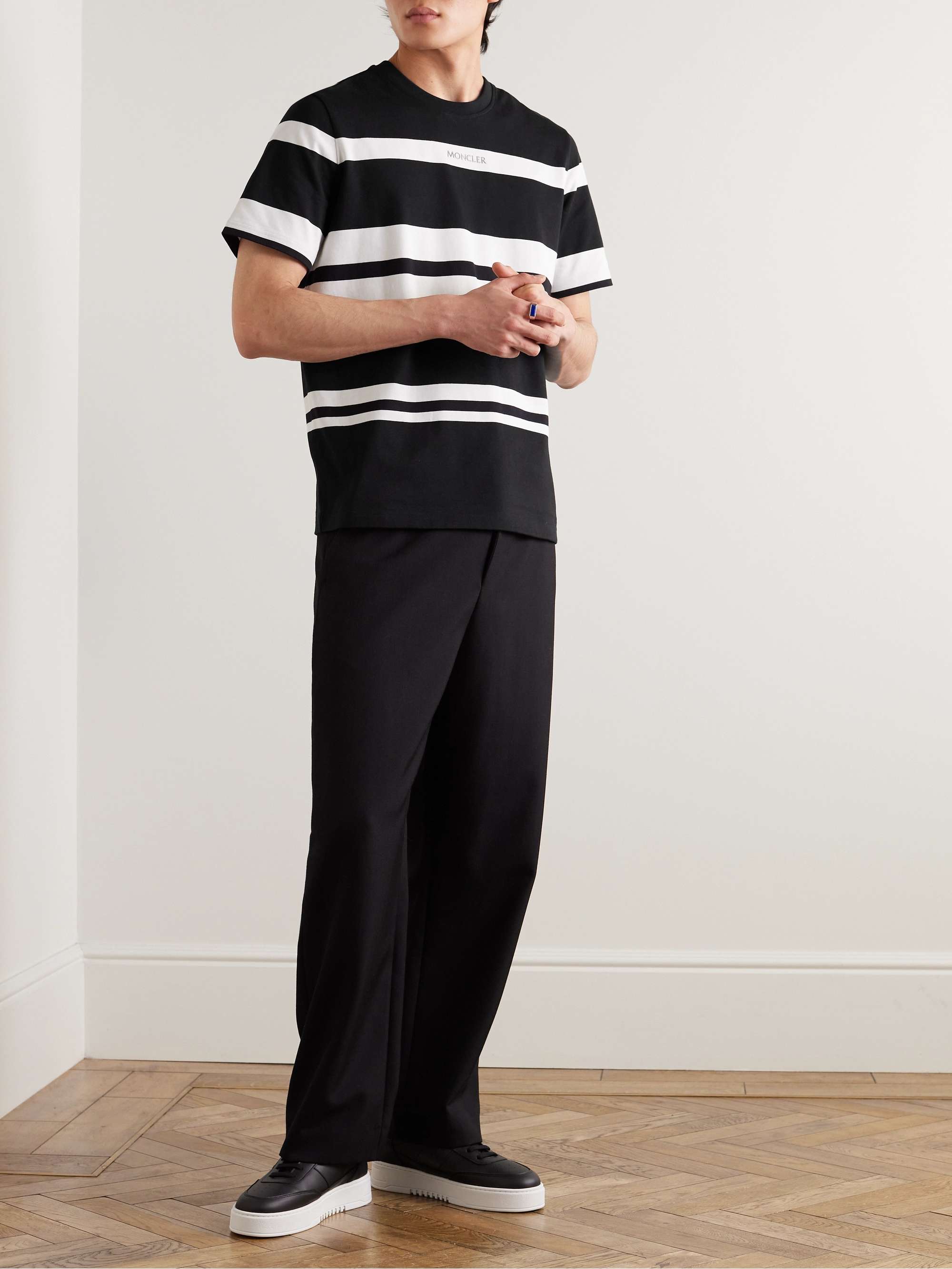 Logo-Appliquéd Metallic Striped Cotton-Jersey T-Shirt view