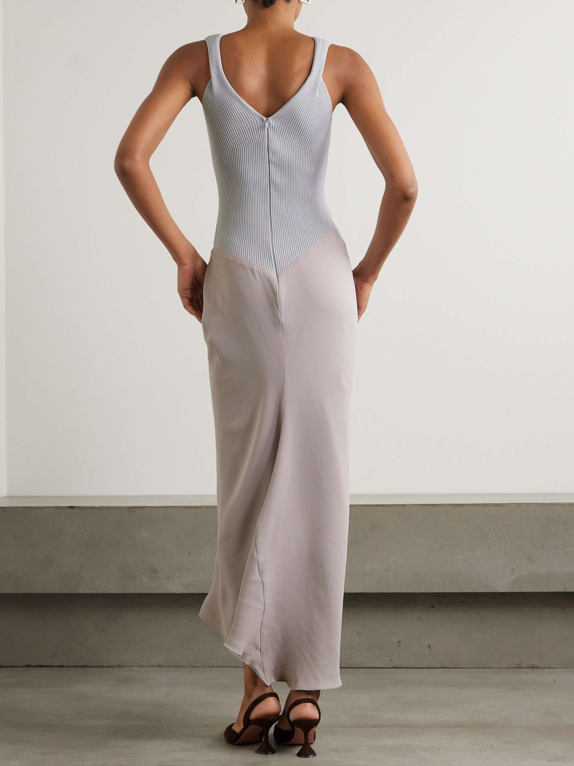 Draped pleated ribbed-knit and crepe midi dress view