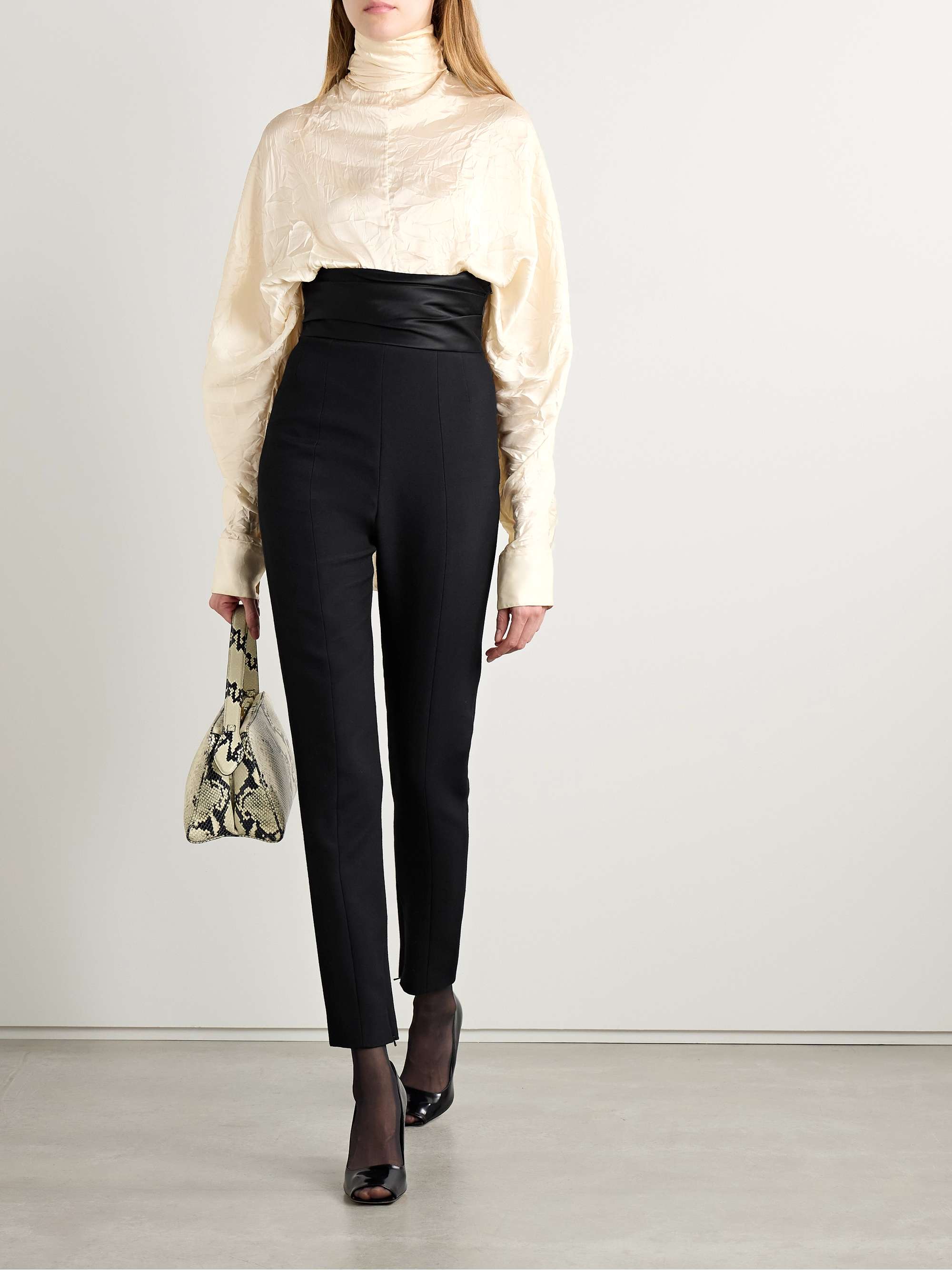 Bex open-back tie-neck crinkled satin-twill top view