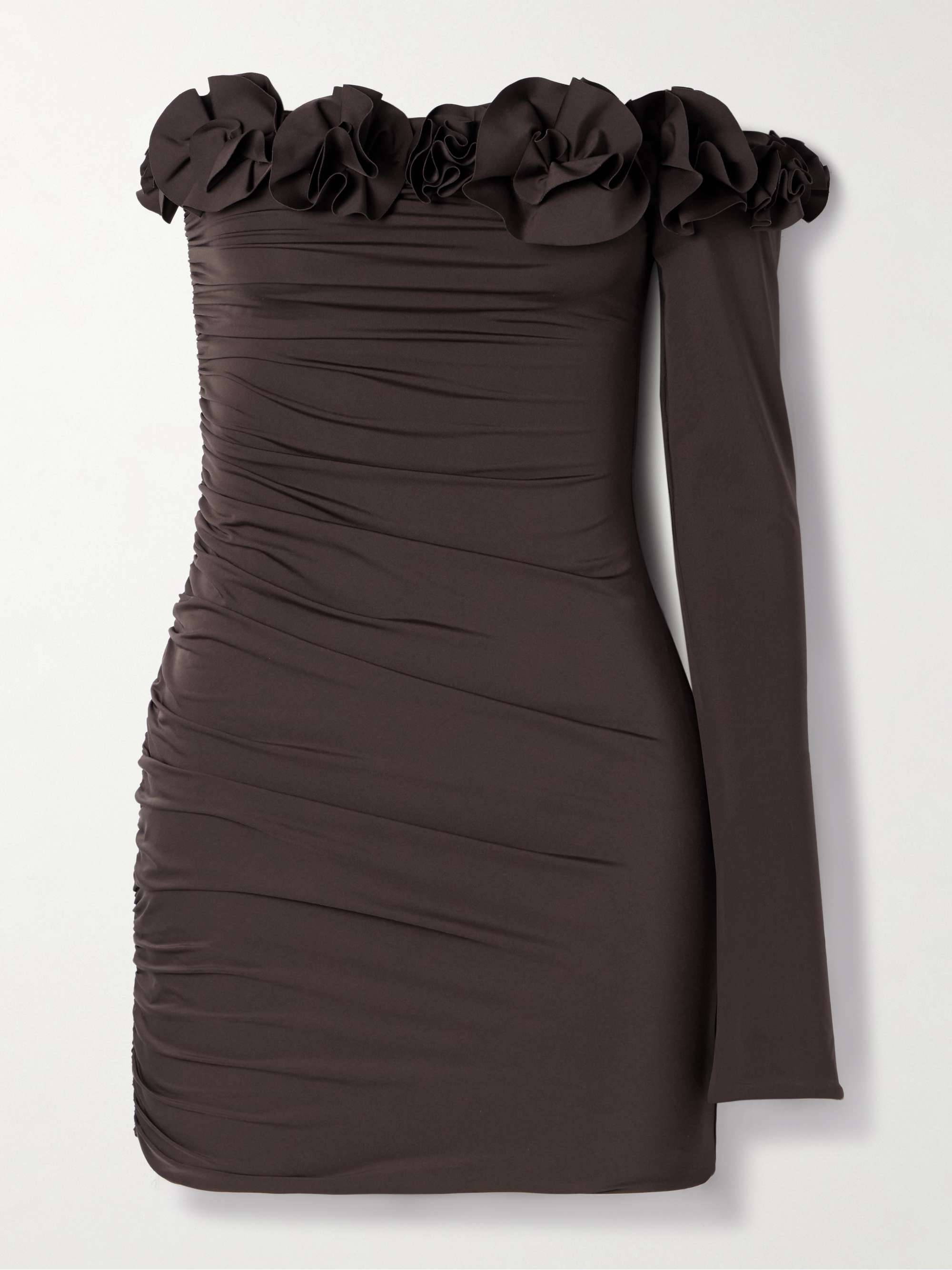 Selvaggio one-sleeve appliquéd ruched stretch-jersey mini dress hero visual