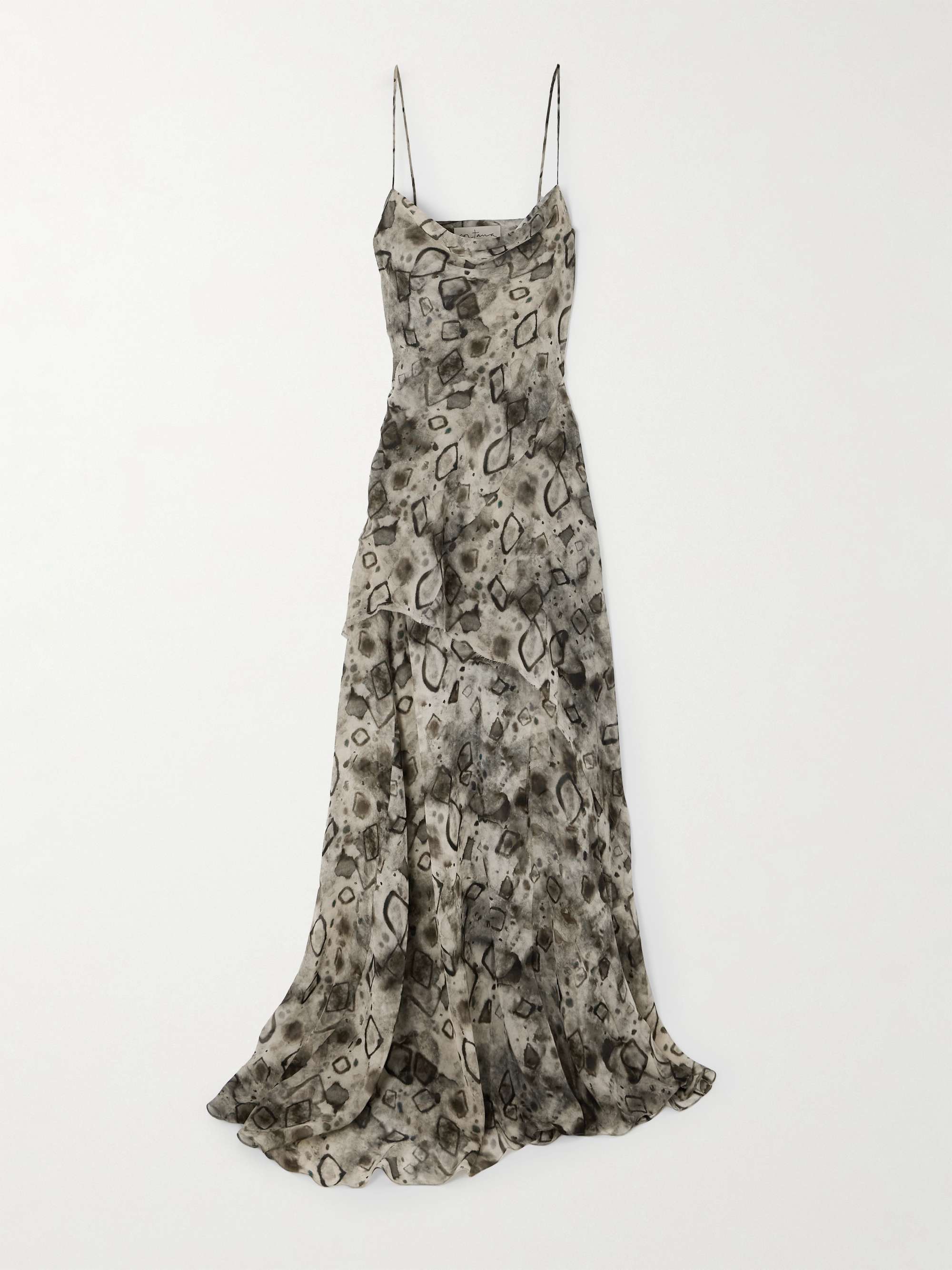 Meena draped frayed printed silk-georgette maxi dress hero visual