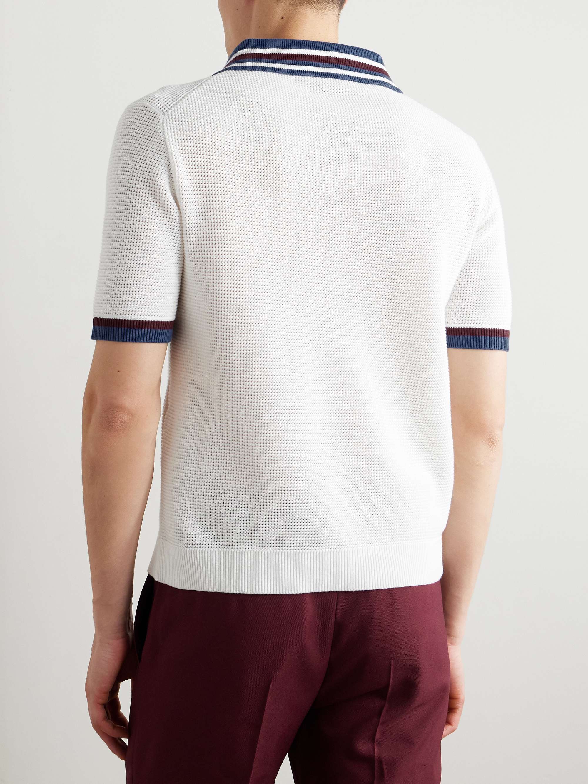 Lido Logo-Jacquard Striped Open-Knit Cotton Polo Shirt view