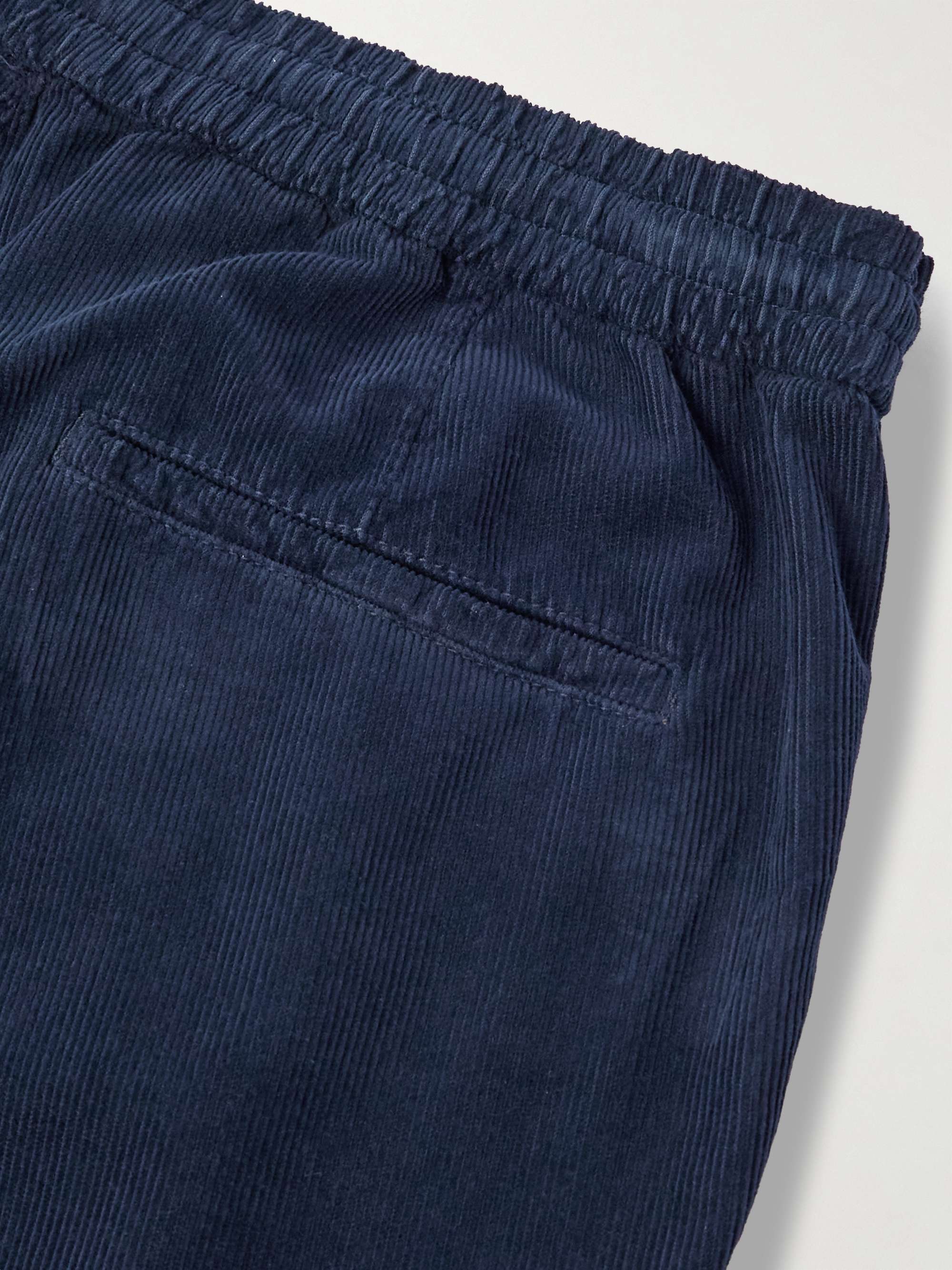 Straight-Leg Pleated Cotton-Corduroy Drawstring Trousers view