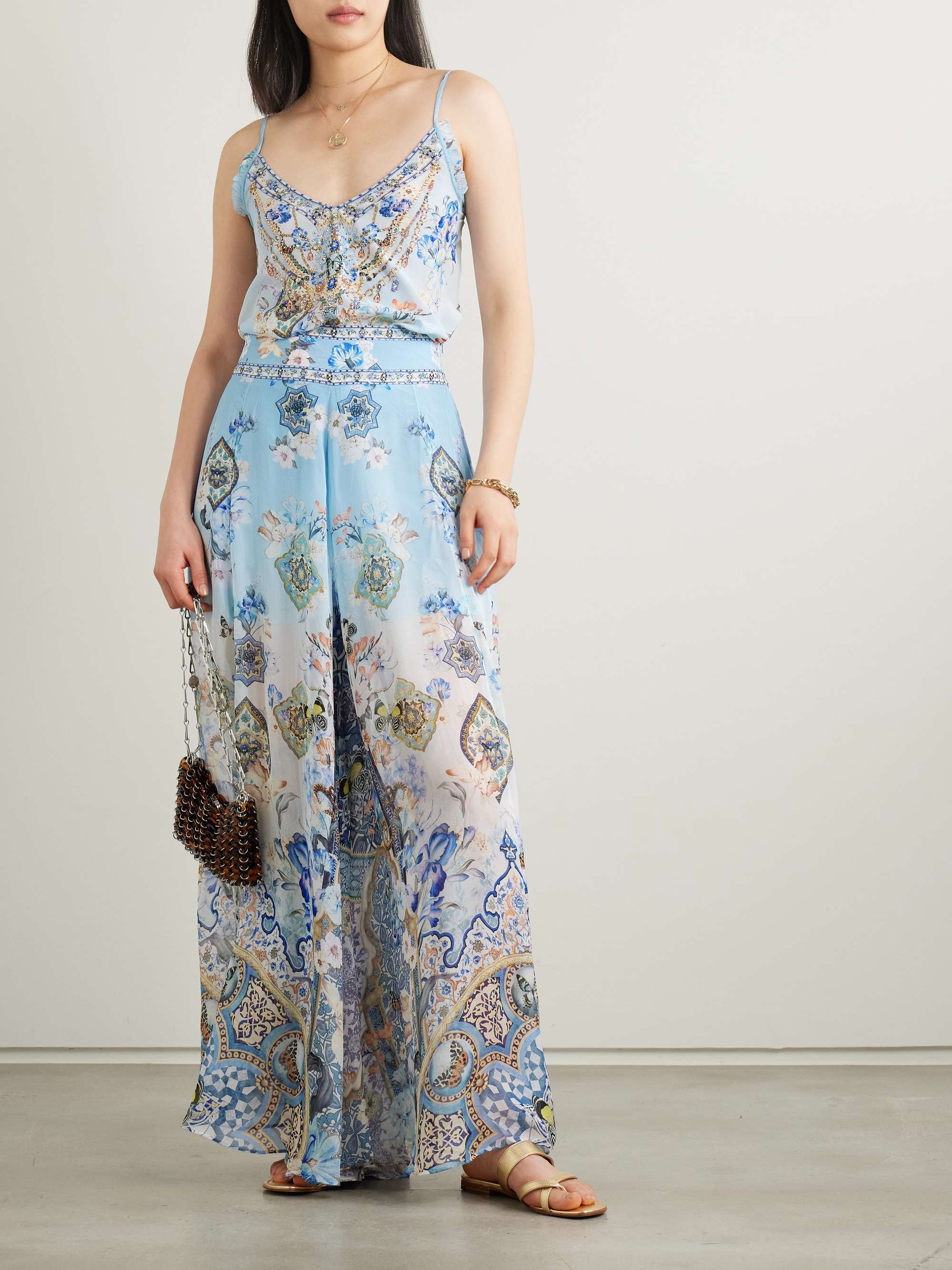 Al Manial Palace embellished printed silk-crepon wide leg pants view