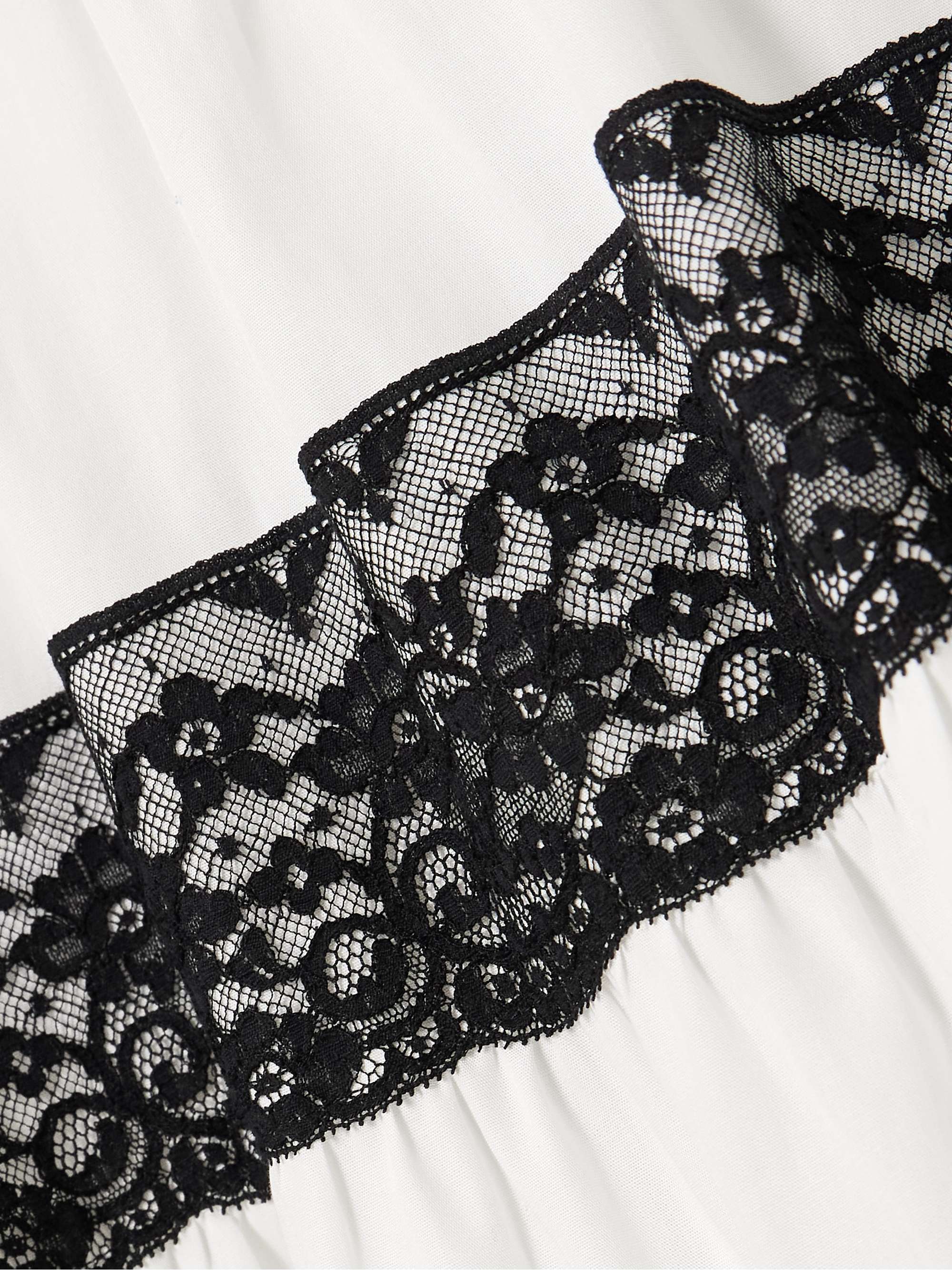 Tiered lace-trimmed cotton-poplin midi dress view