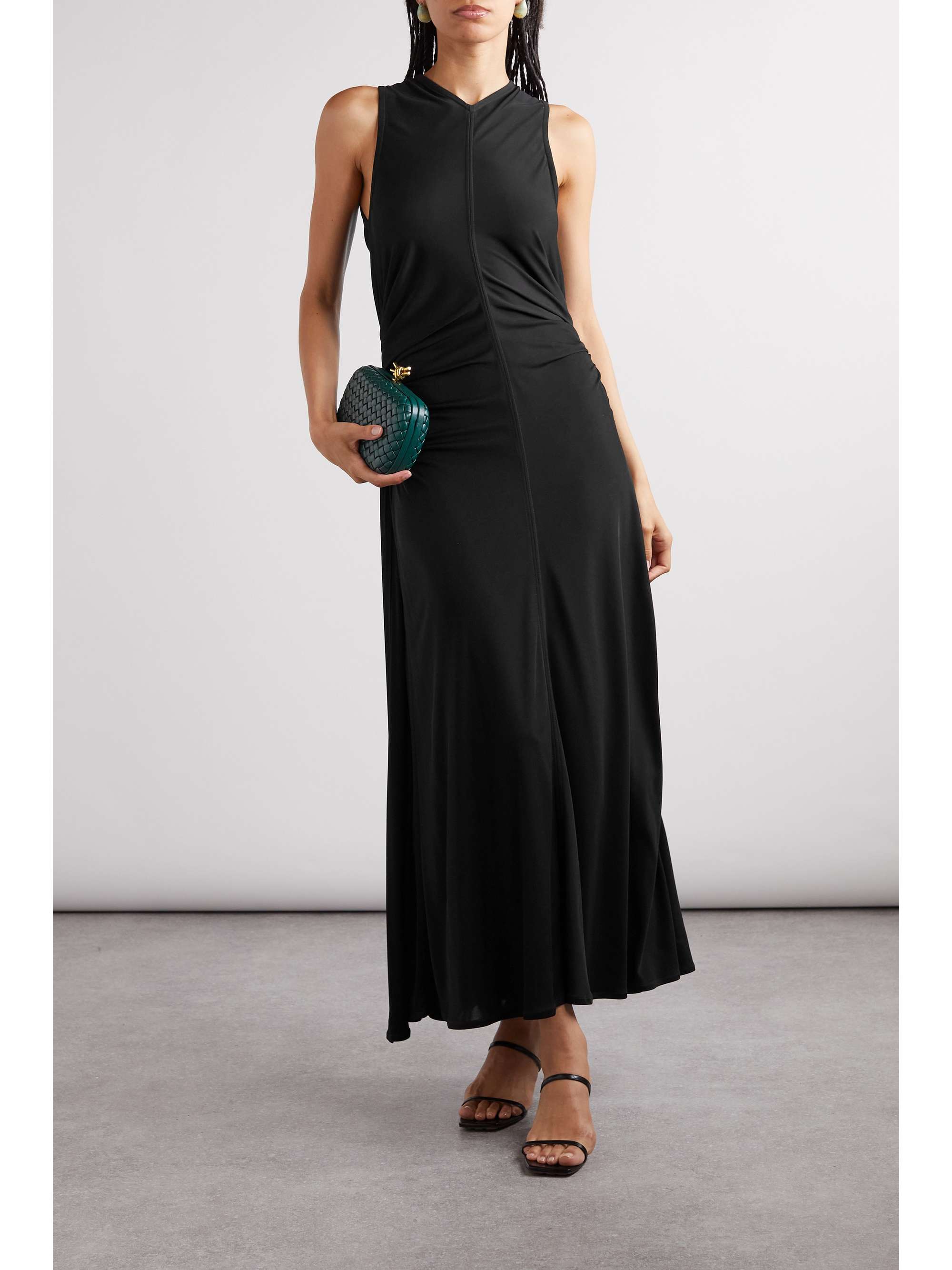 Cutout embellished gathered satin-jersey maxi dress view