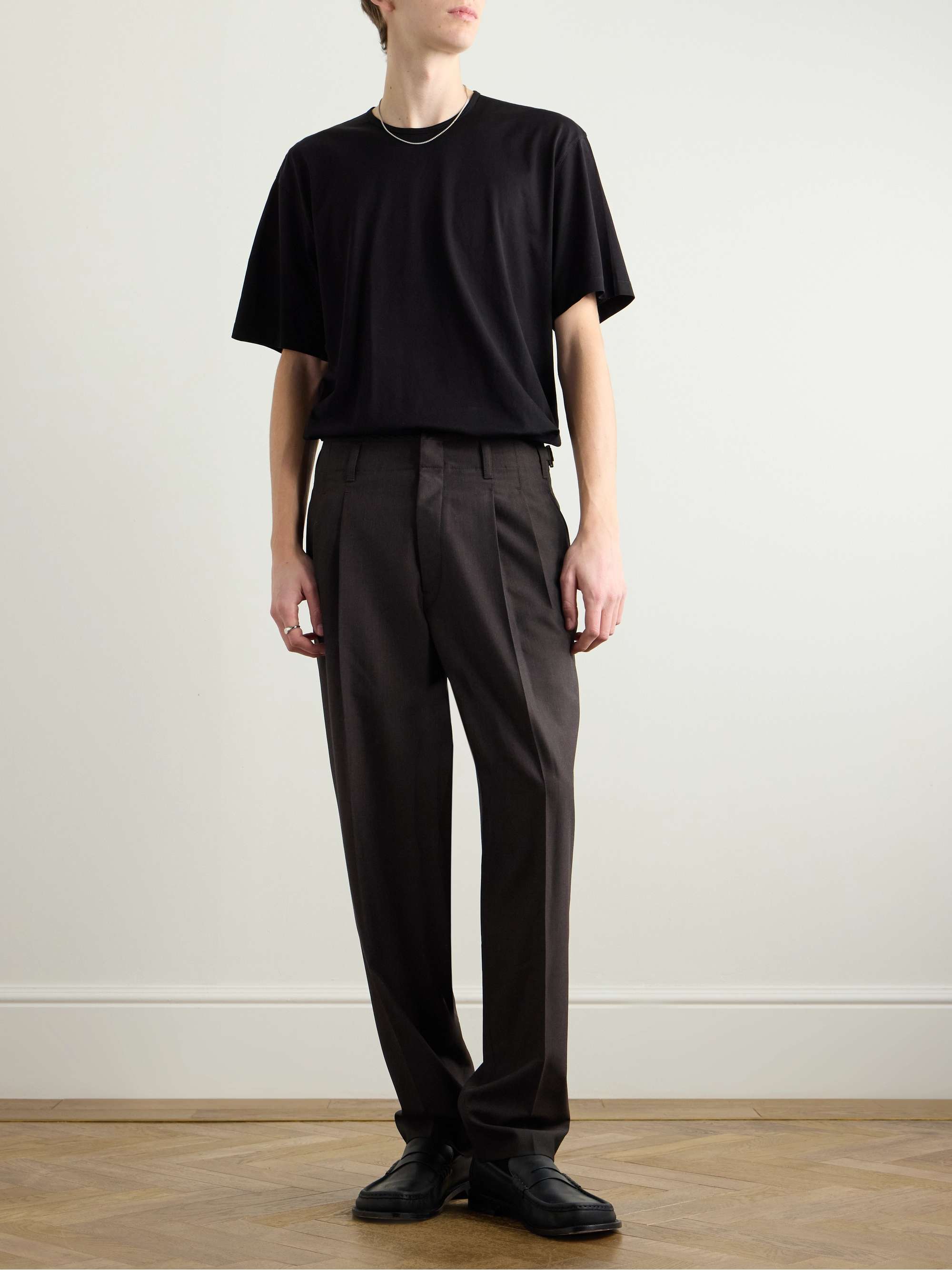 Straight-Leg Pleated Tropical Twill Trousers view