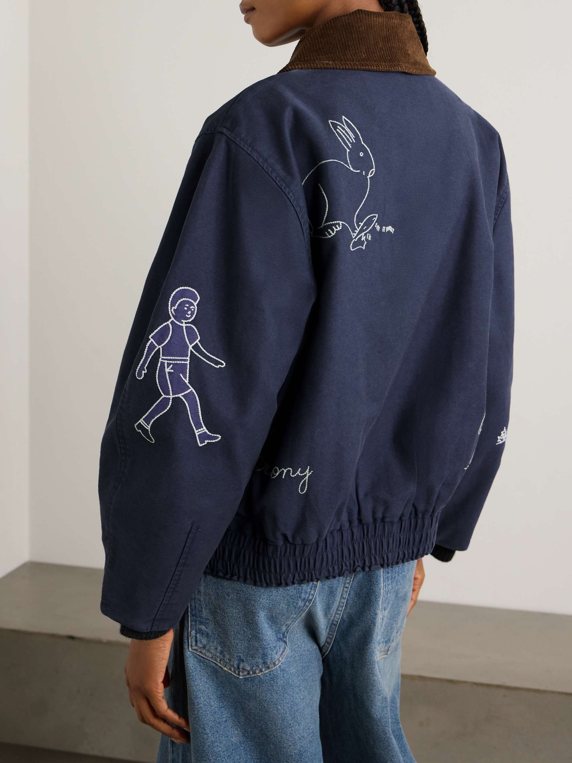 Demi oversized embroidered corduroy-trimmed cotton-canvas jacket view