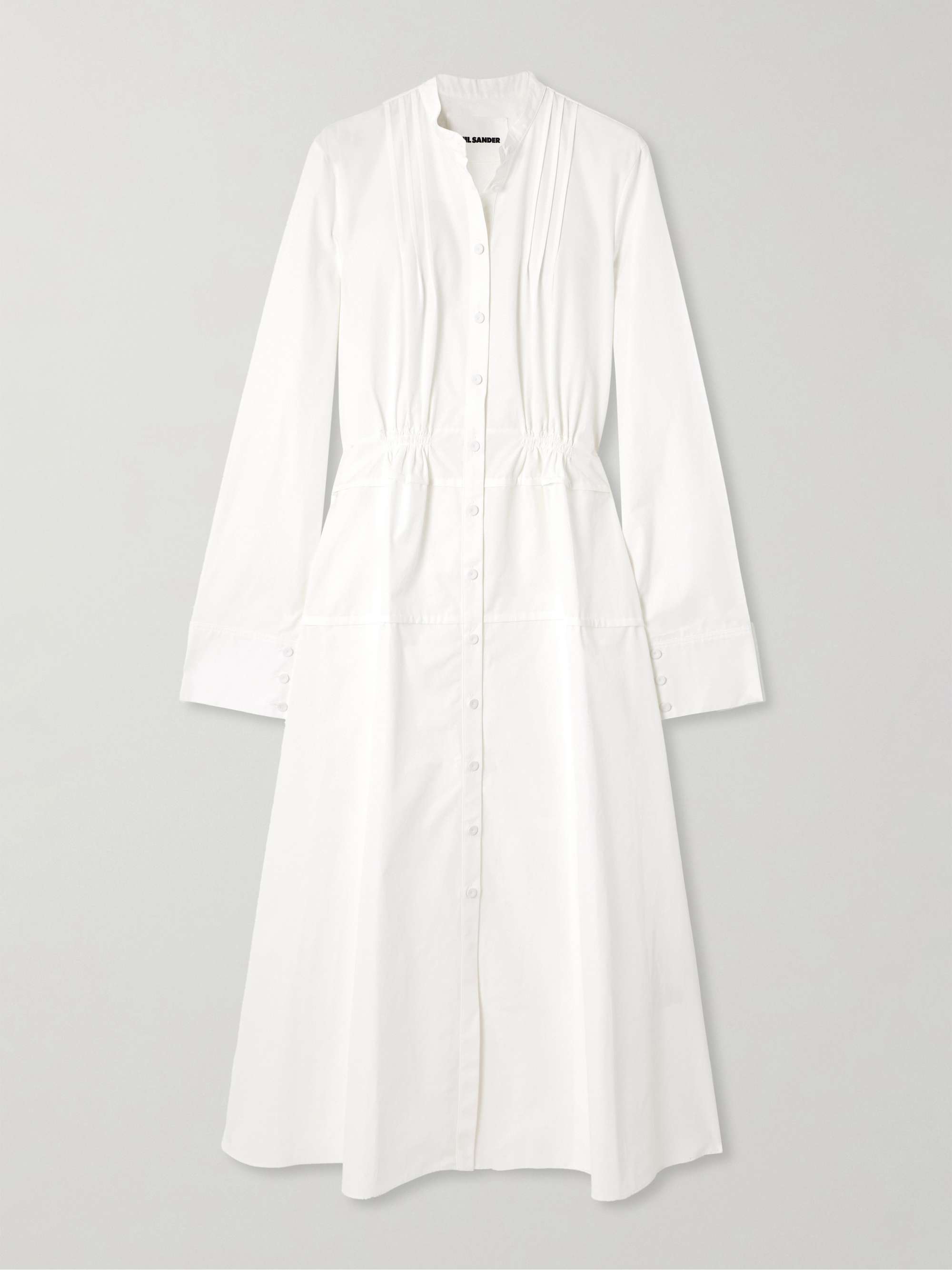 Pintucked cotton-poplin maxi shirt dress hero visual