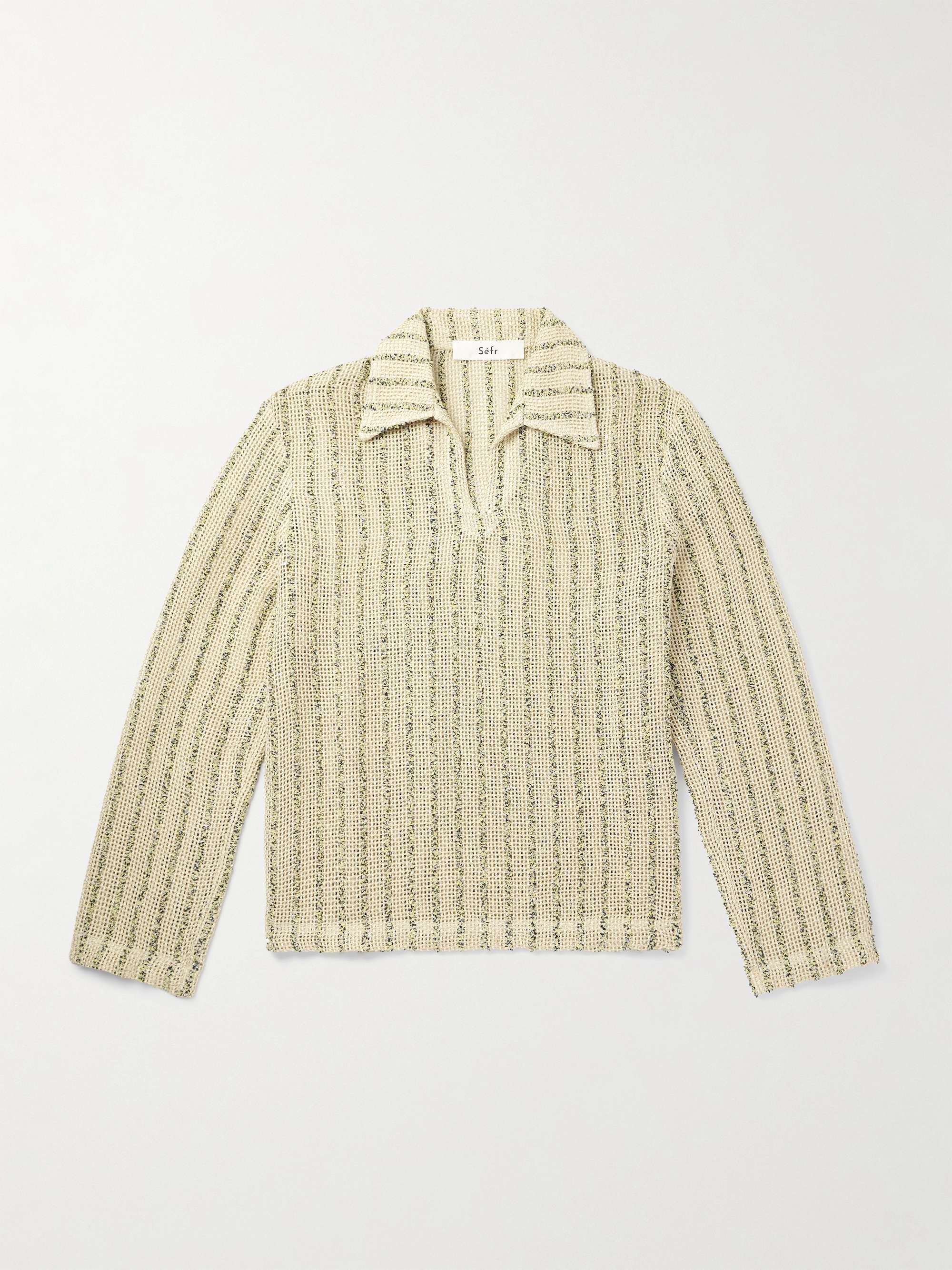 Marquis Oversized Striped Open-Knit Bouclé Polo Shirt hero visual
