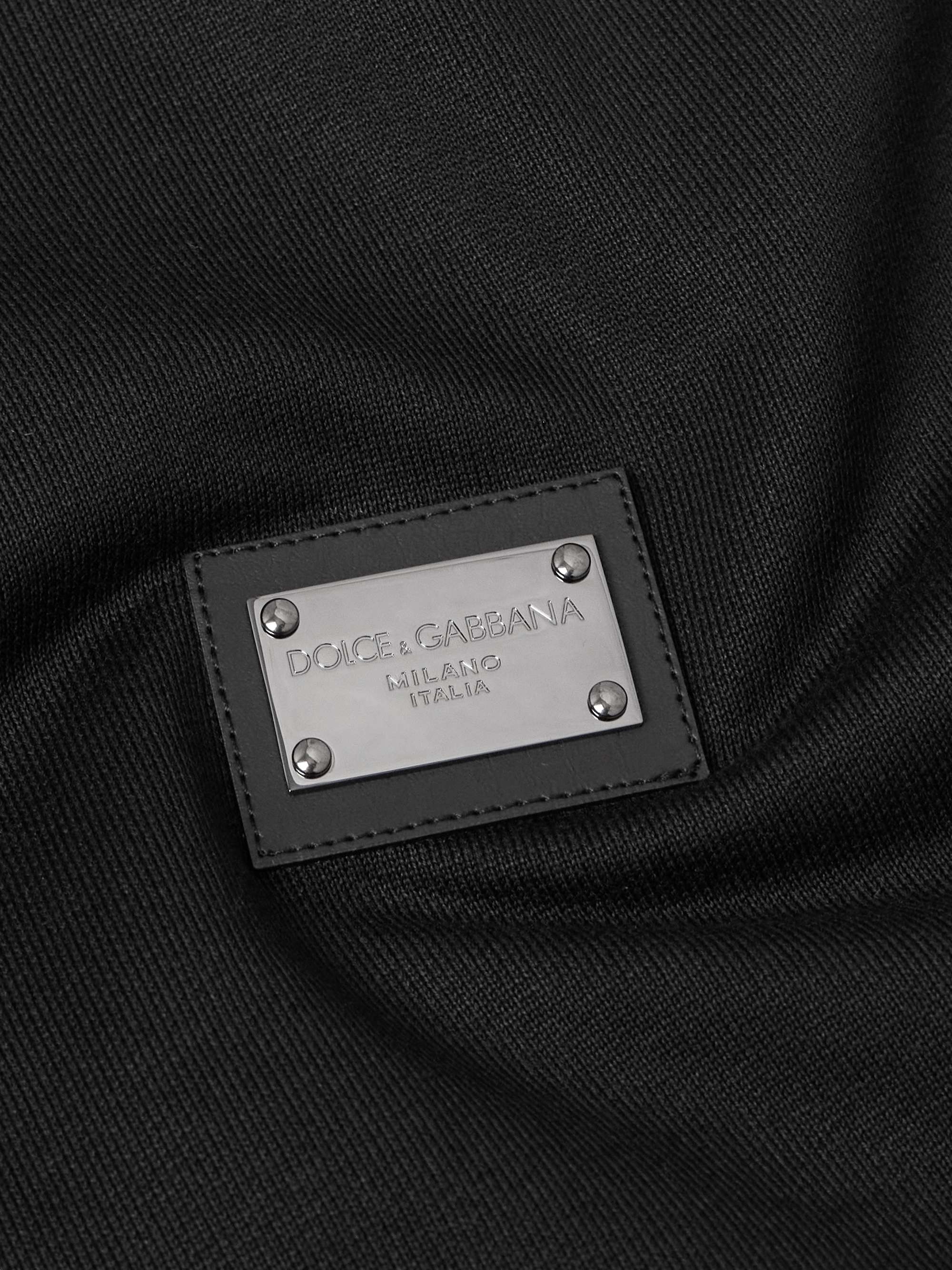 Leather-Trimmed Logo-Appliquéd Cotton-Jersey Hoodie view